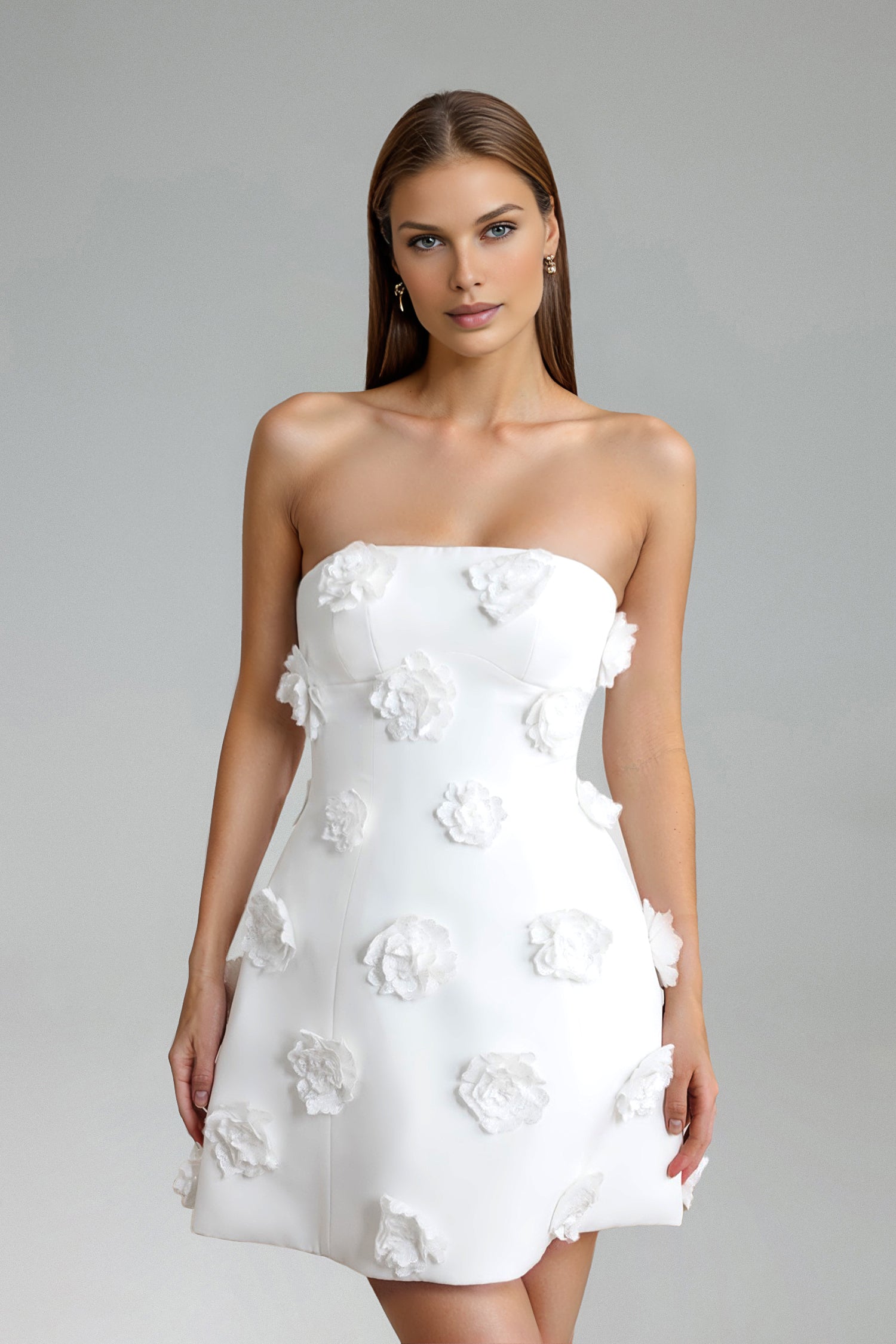 Paza Strapless Flowers Backless Mini Dress