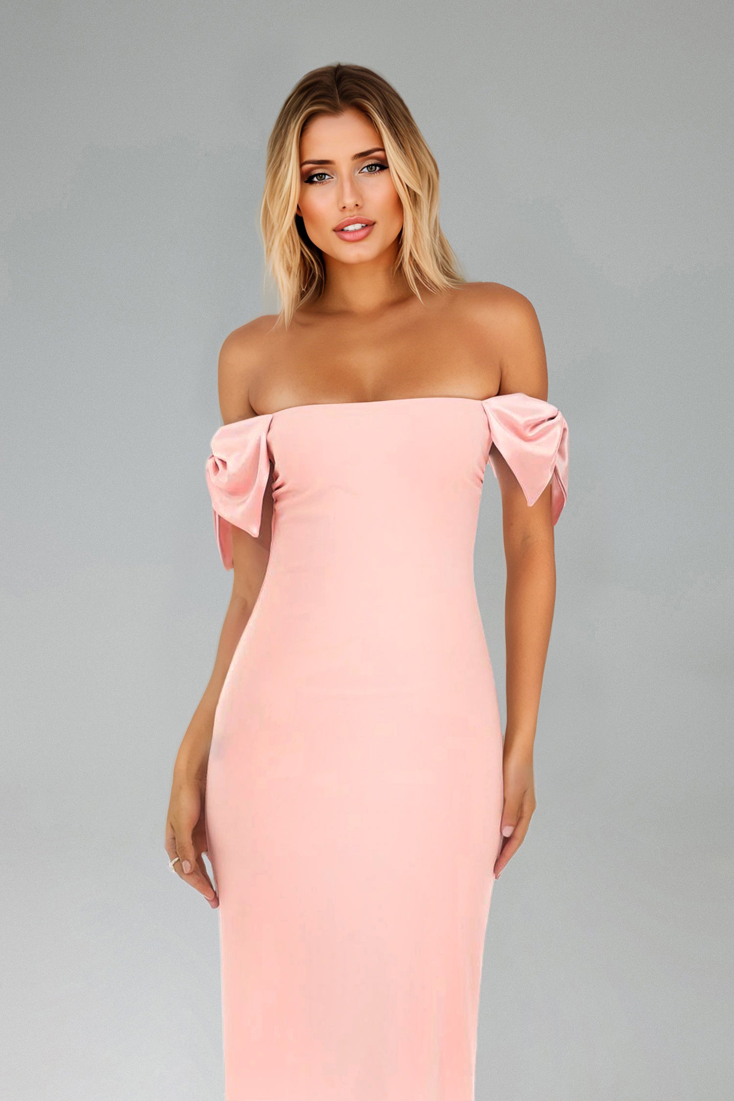 Venia Off Shoulder Sleeveless Bow Backless Slit Maxi Dress