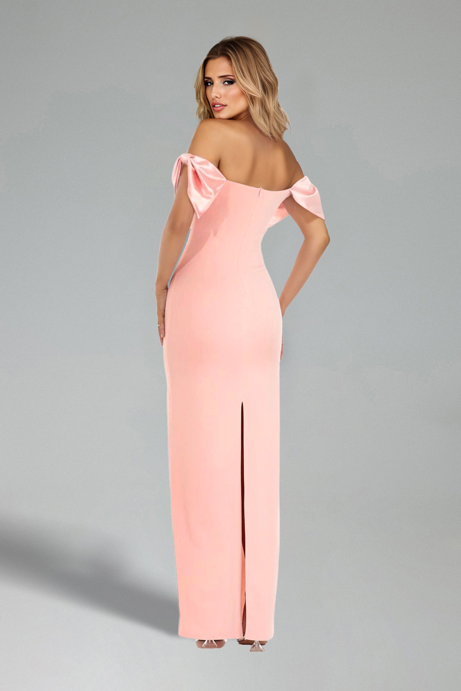 Venia Off Shoulder Sleeveless Bow Backless Slit Maxi Dress