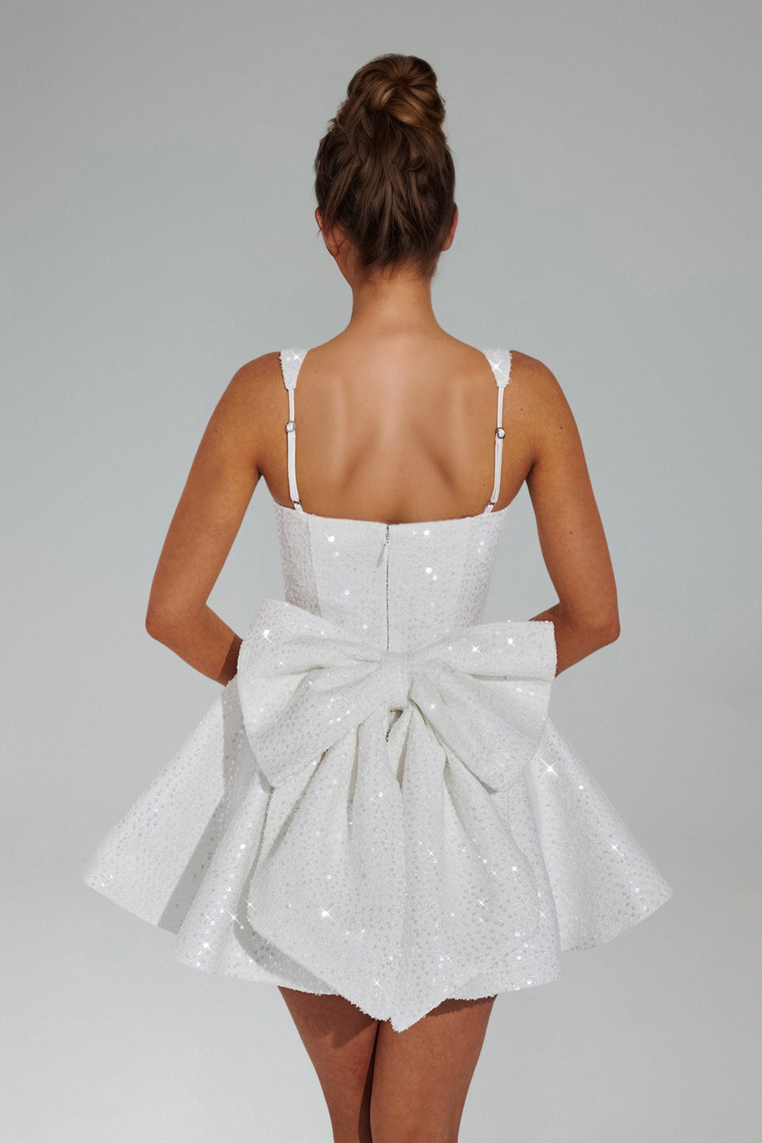 Paul Sleeveless Strapless Bow Sequin Mini Dress