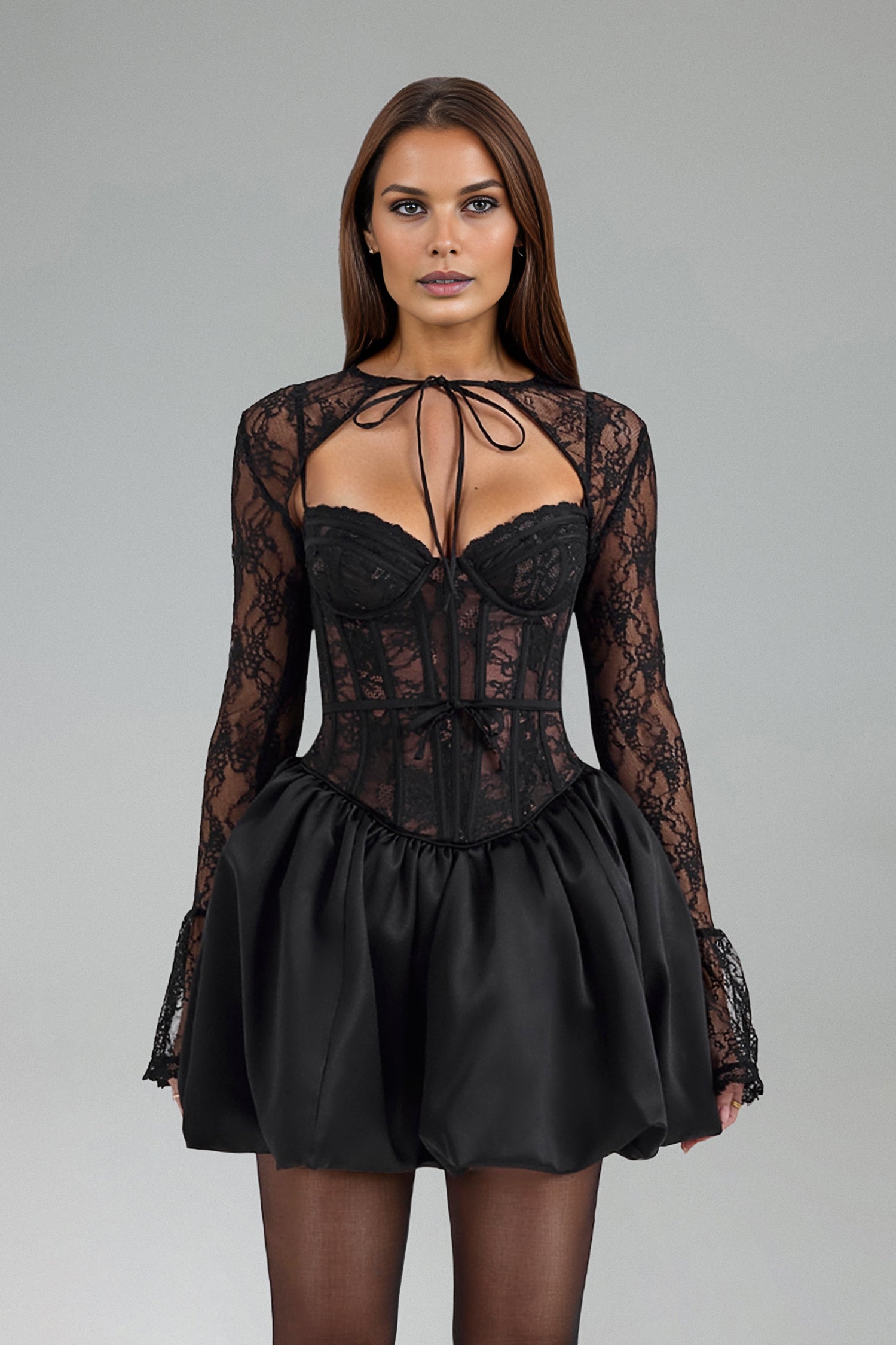 Ikira Long Sleeves Strapless Lace Mini Dress