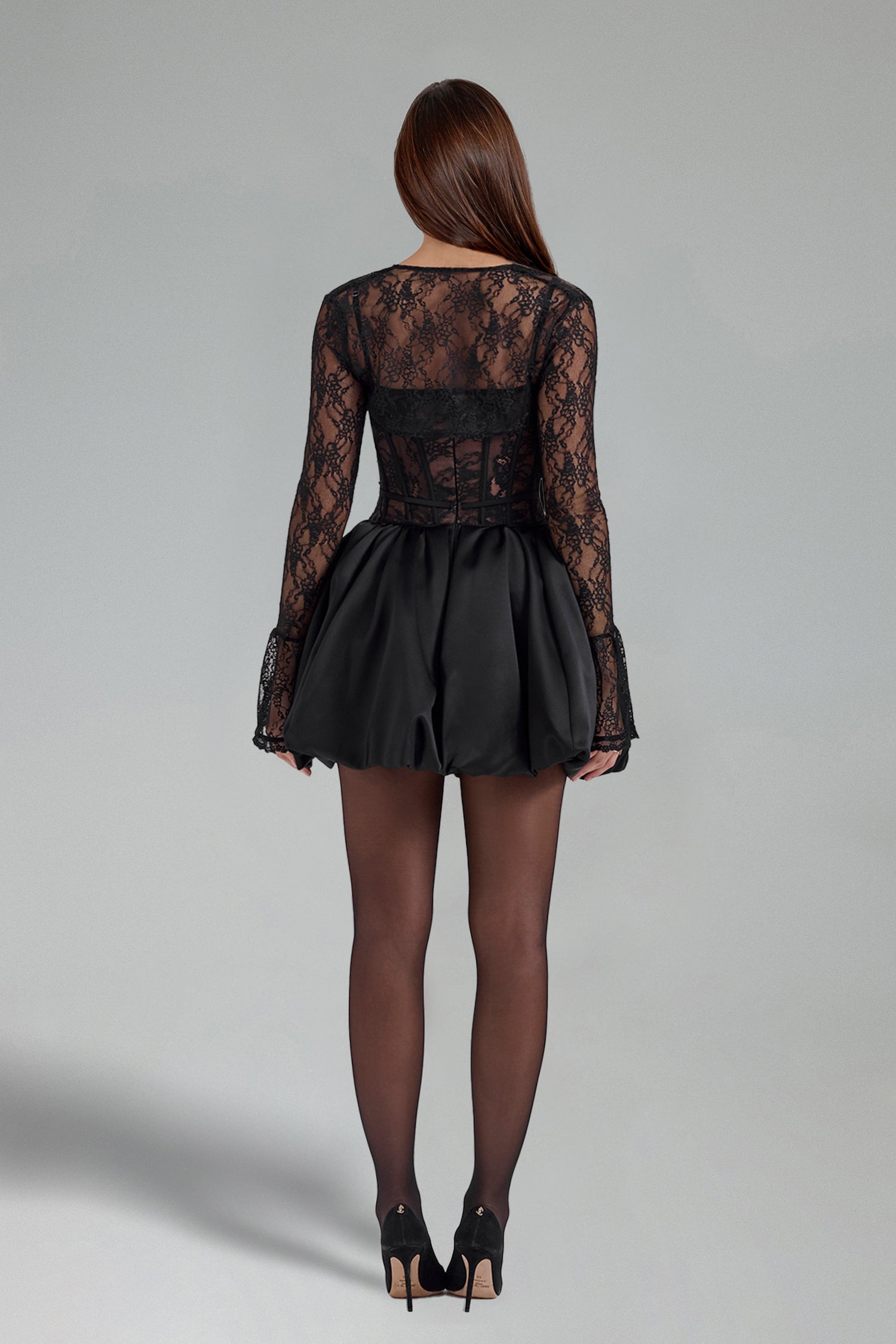 Ikira Long Sleeves Strapless Lace Mini Dress