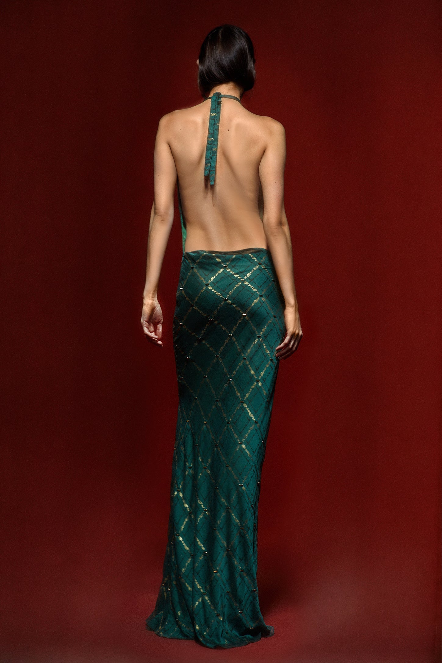 Yuria Halter Backless Sequin Maxi Dress