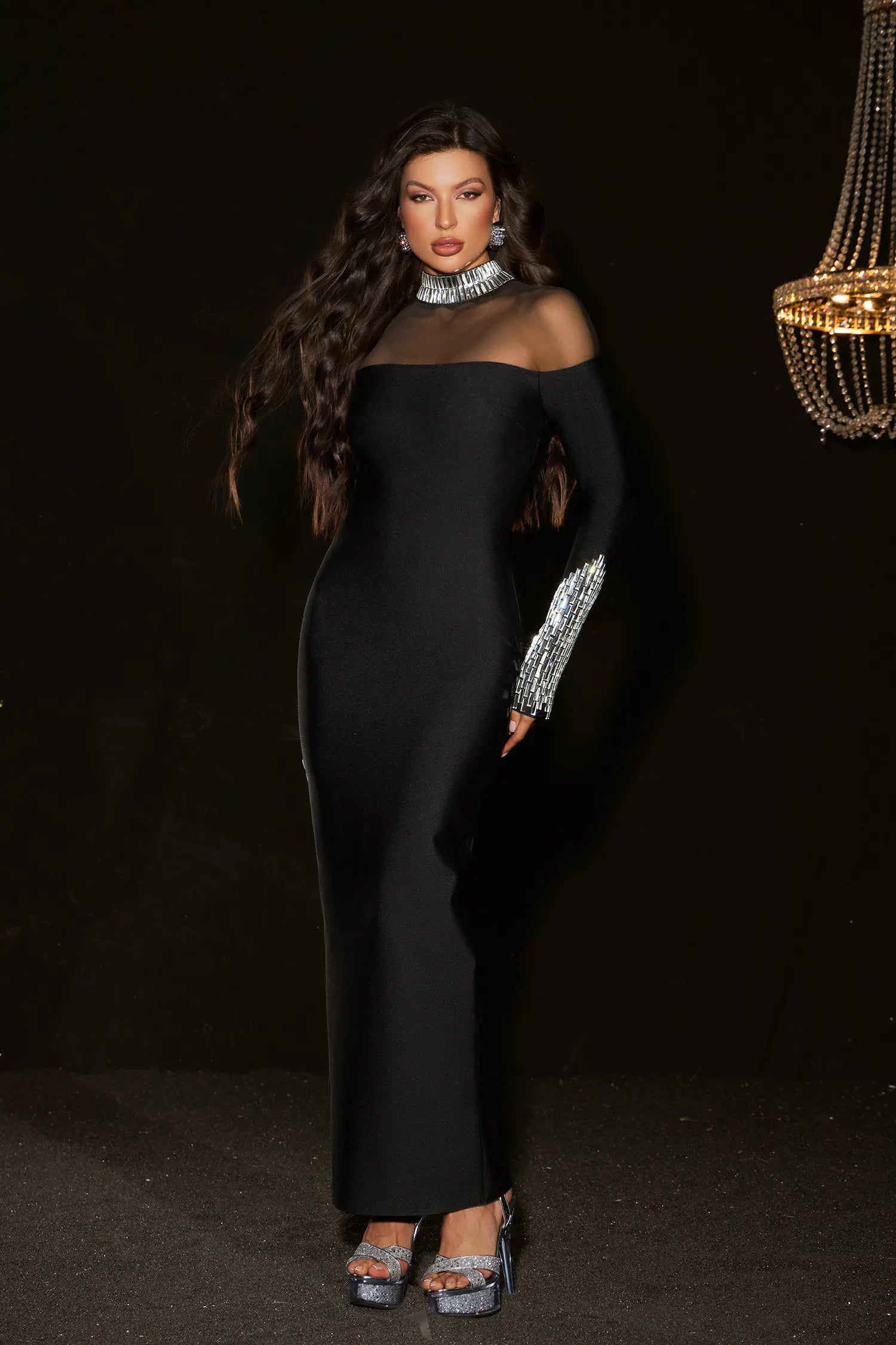 Islay Mesh Diamond Slit Bandage Maxi Dress 