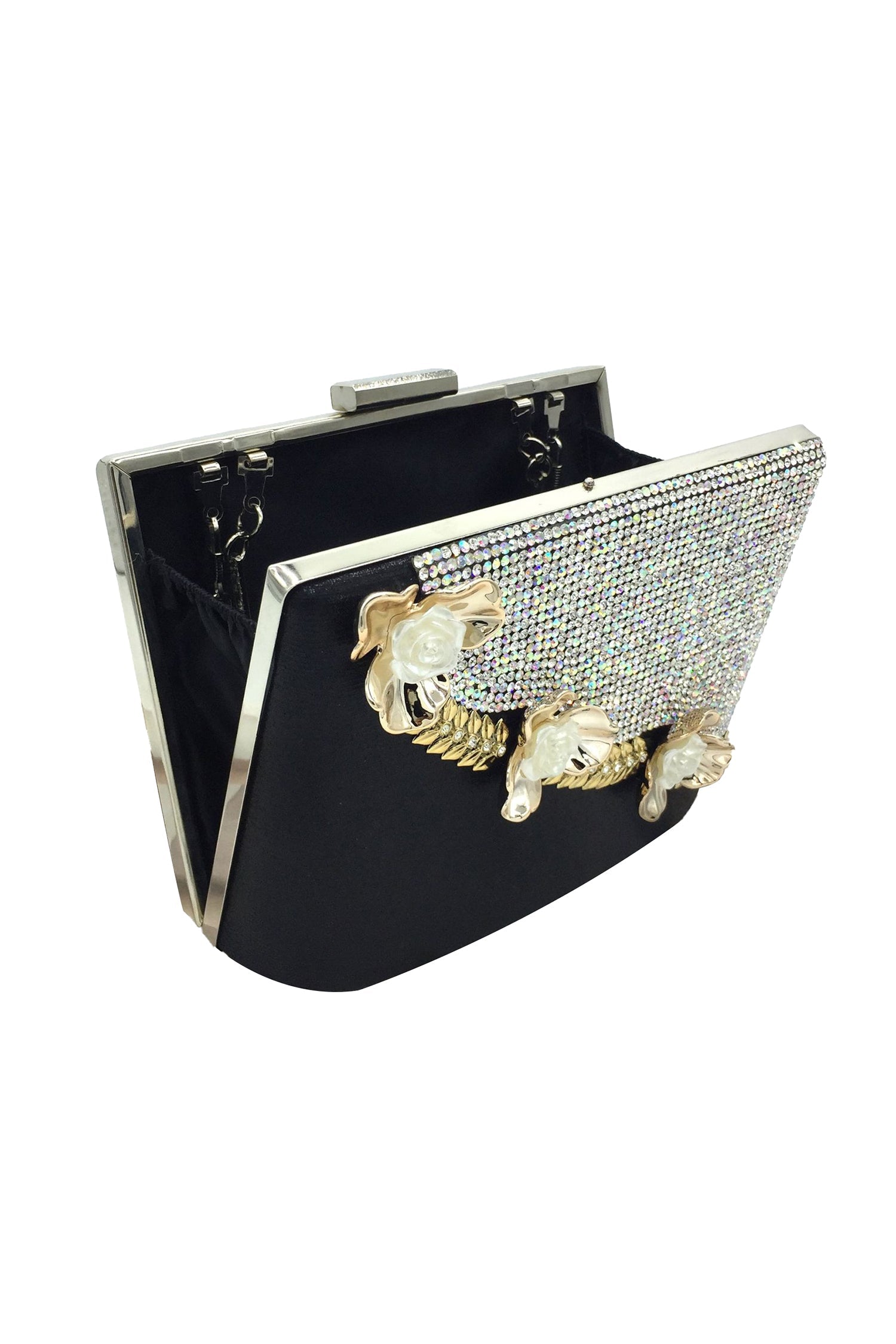 Yuyo Metallic Flower Diamante Clutch