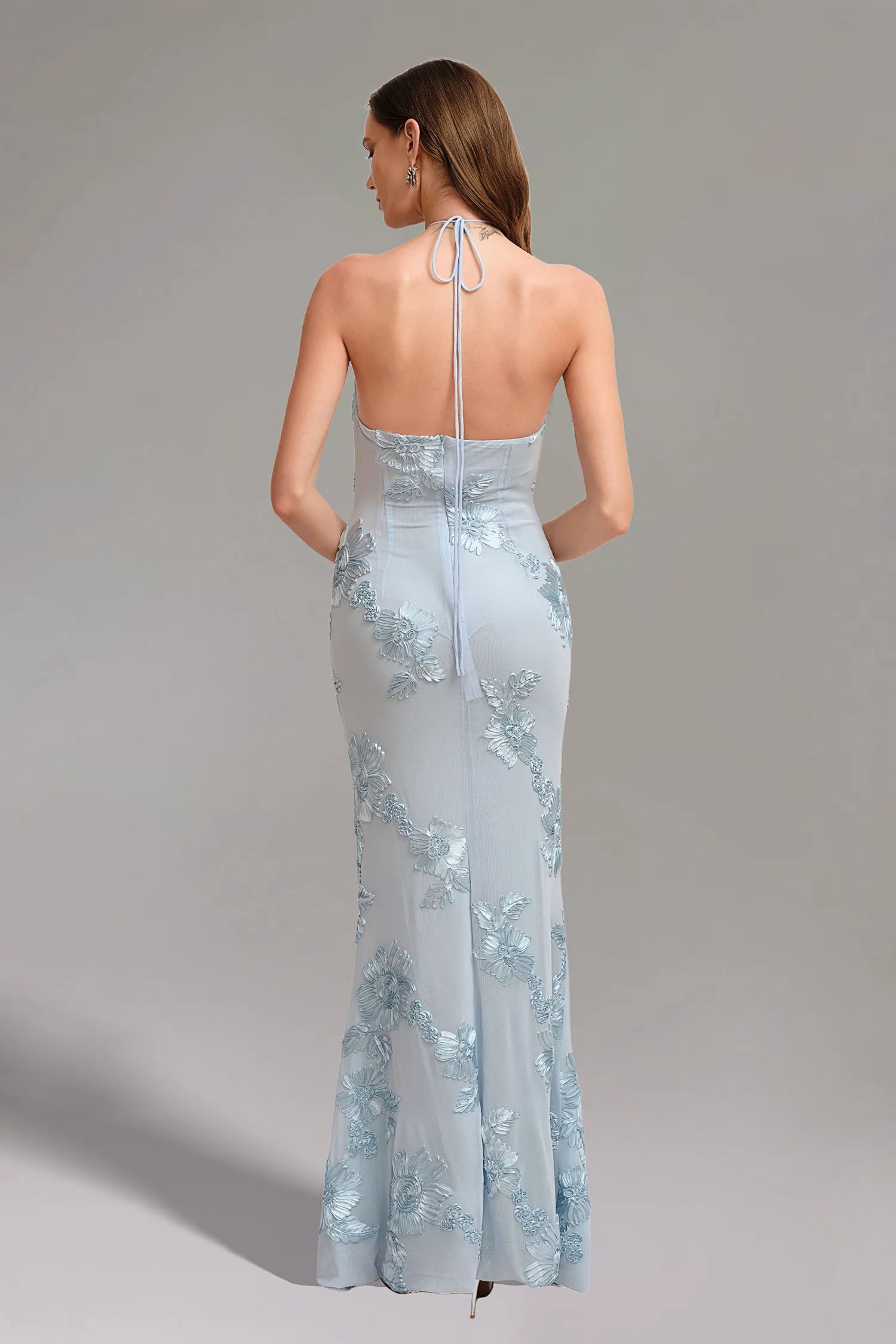 Griselda Maxikleid mit Blumen-Stickerei - Blau