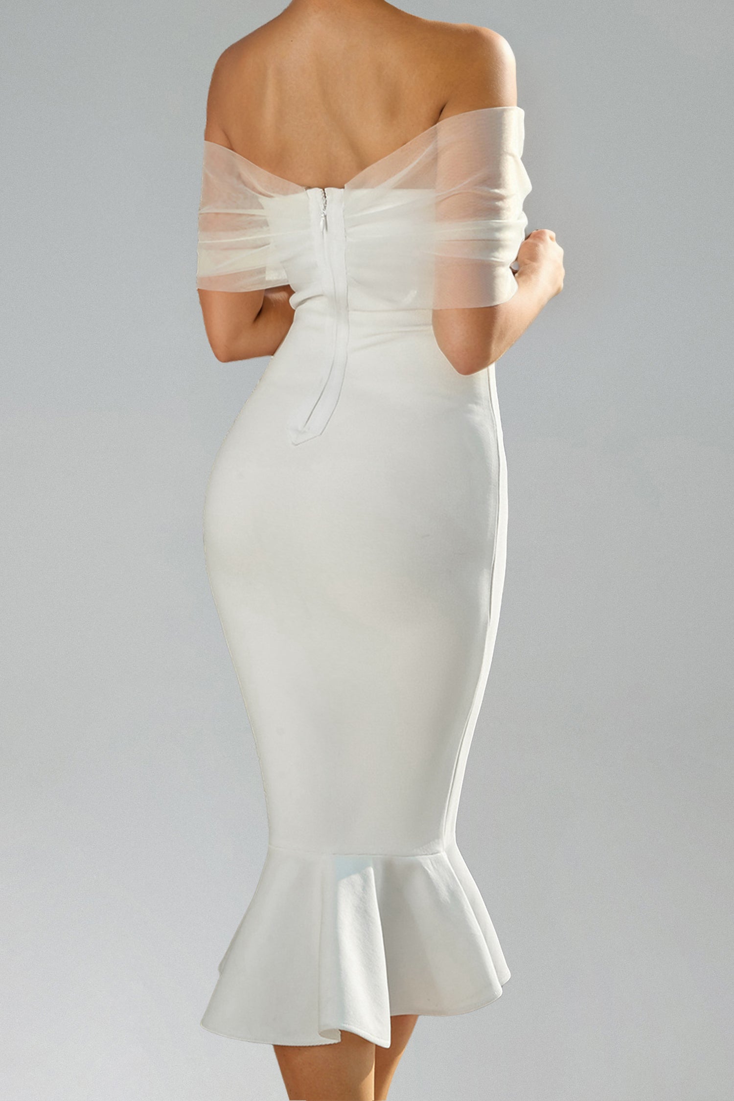 Sophie Off Shoulder Bandage Fish Tail Midi Dress