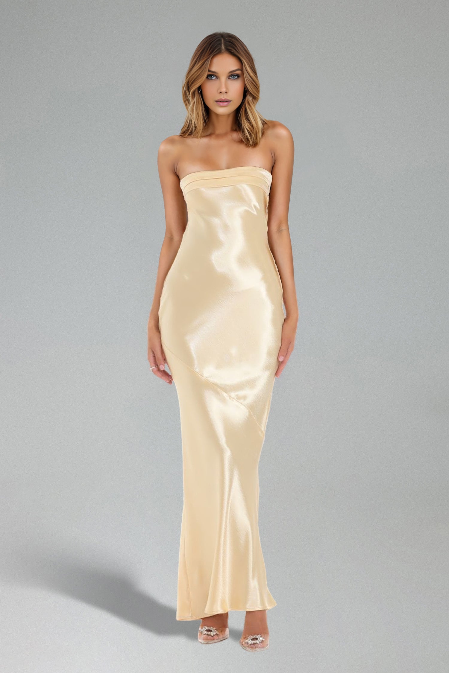 Teagan Bow Strapless Backless Maxi Dress