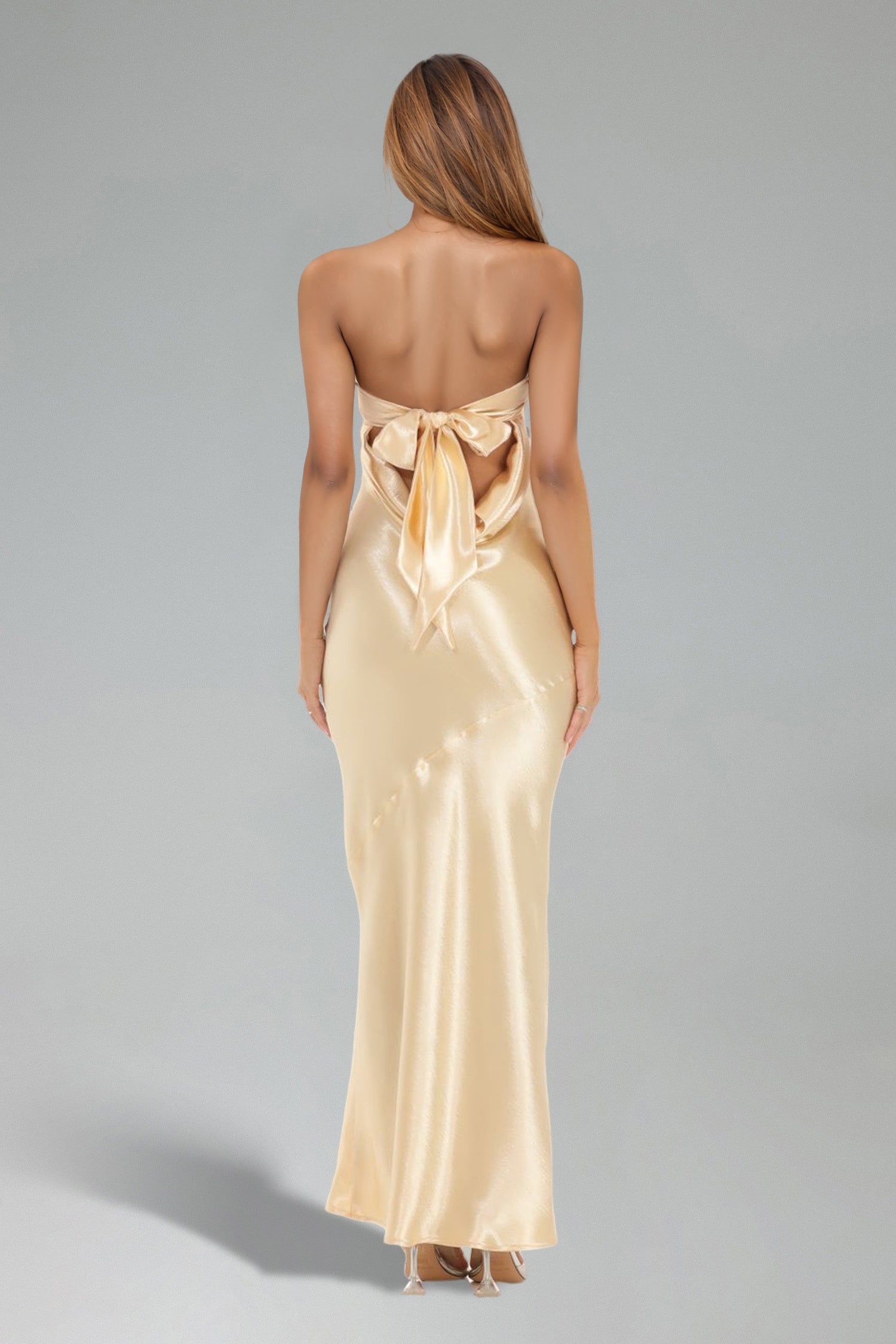 Teagan Bow Strapless Backless Maxi Dress