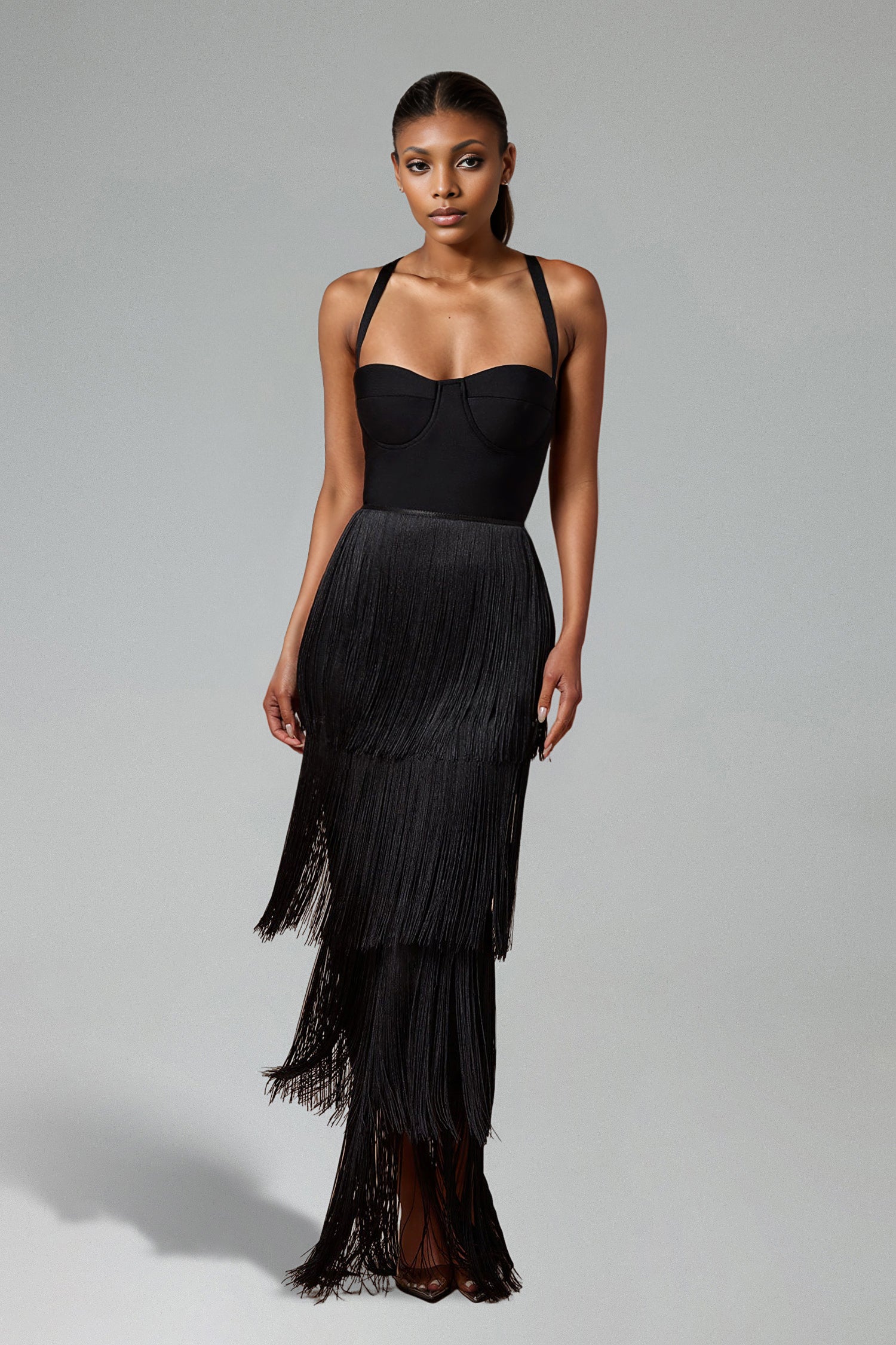 Secyij Sleeveless Tassel Bandage Maxi Dress