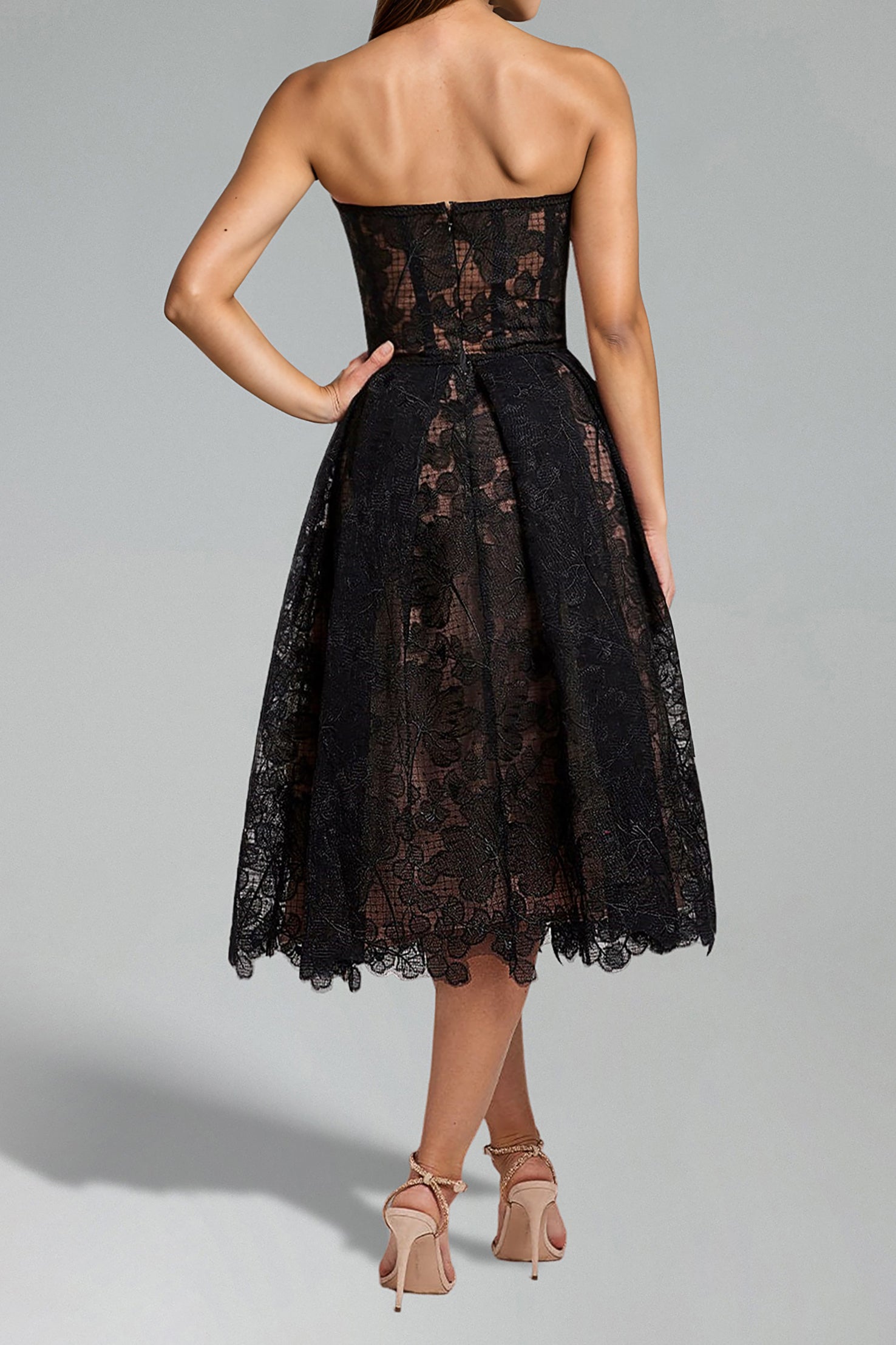 Venal Strapless Lace Corset Midi Dress