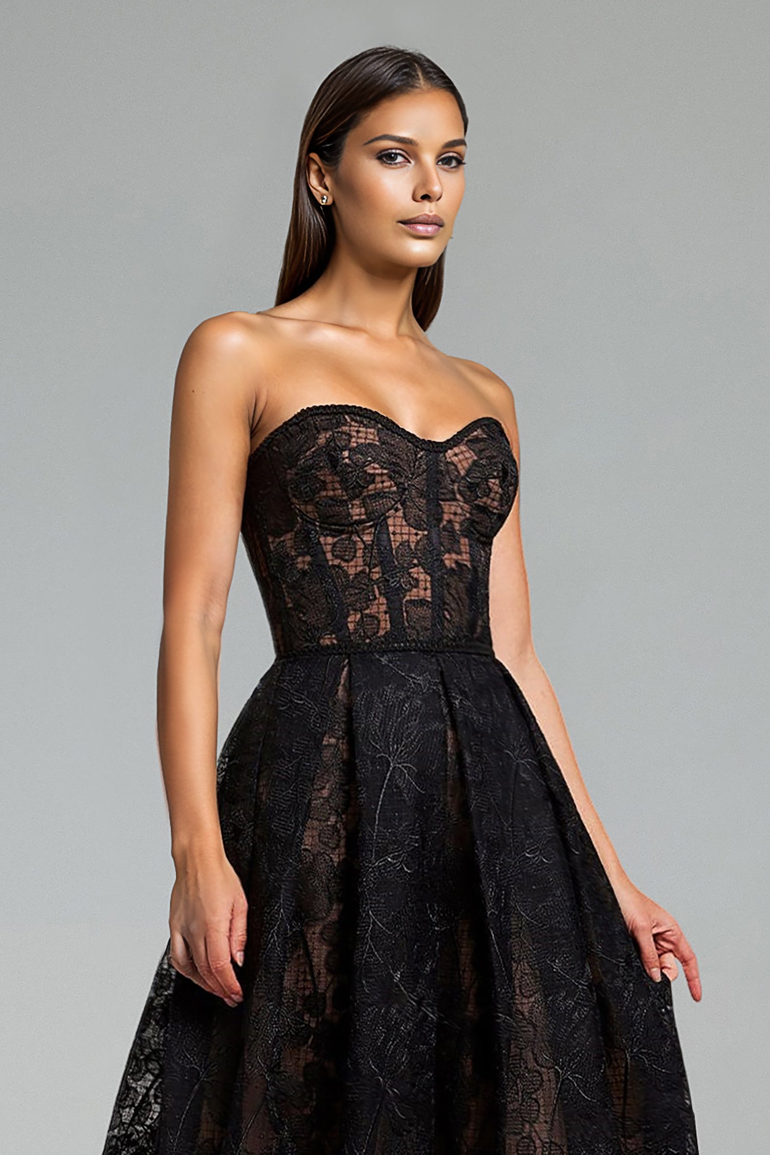 Venal Strapless Lace Corset Midi Dress