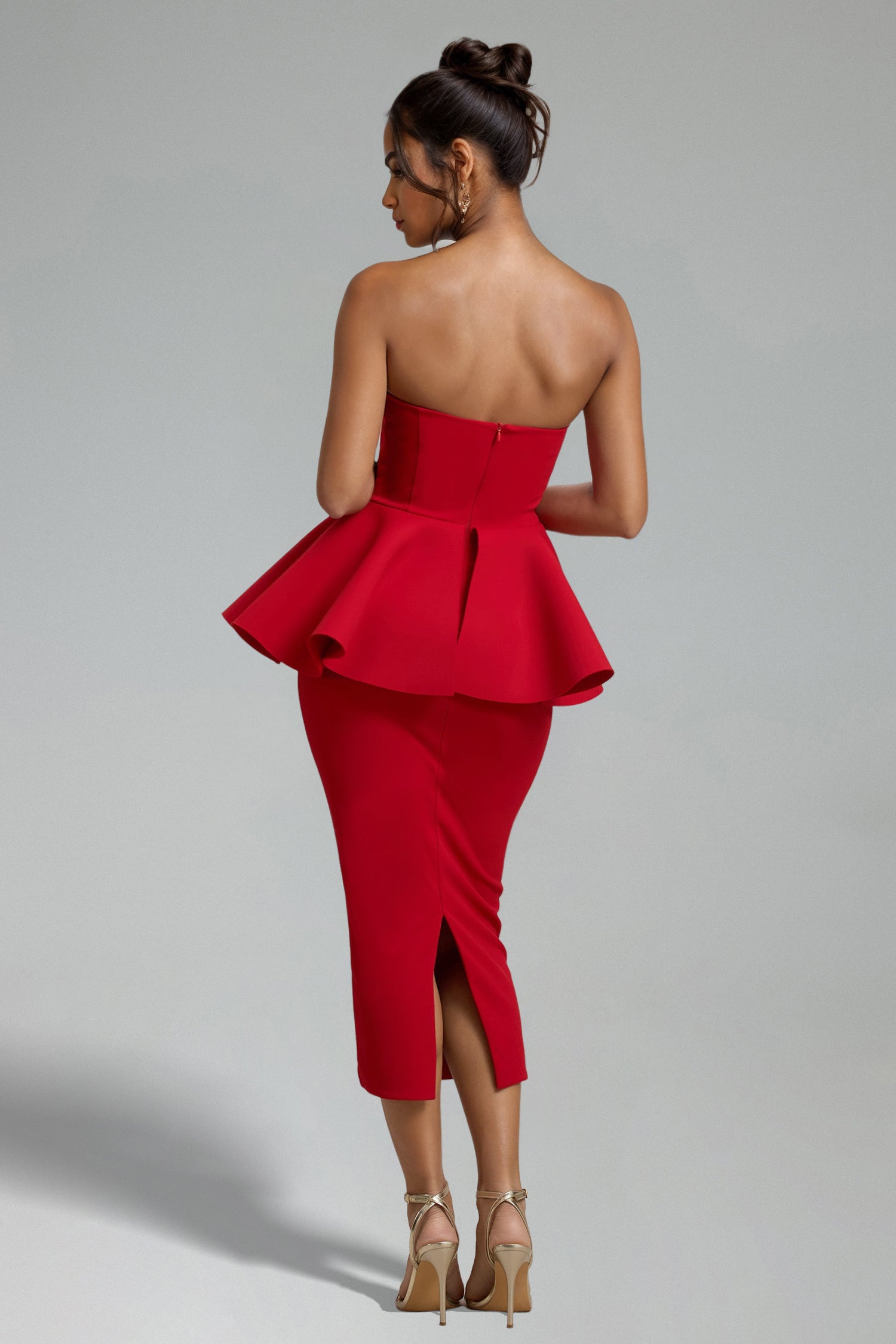 Nadia Strapless Slit Bandage Midi Dress