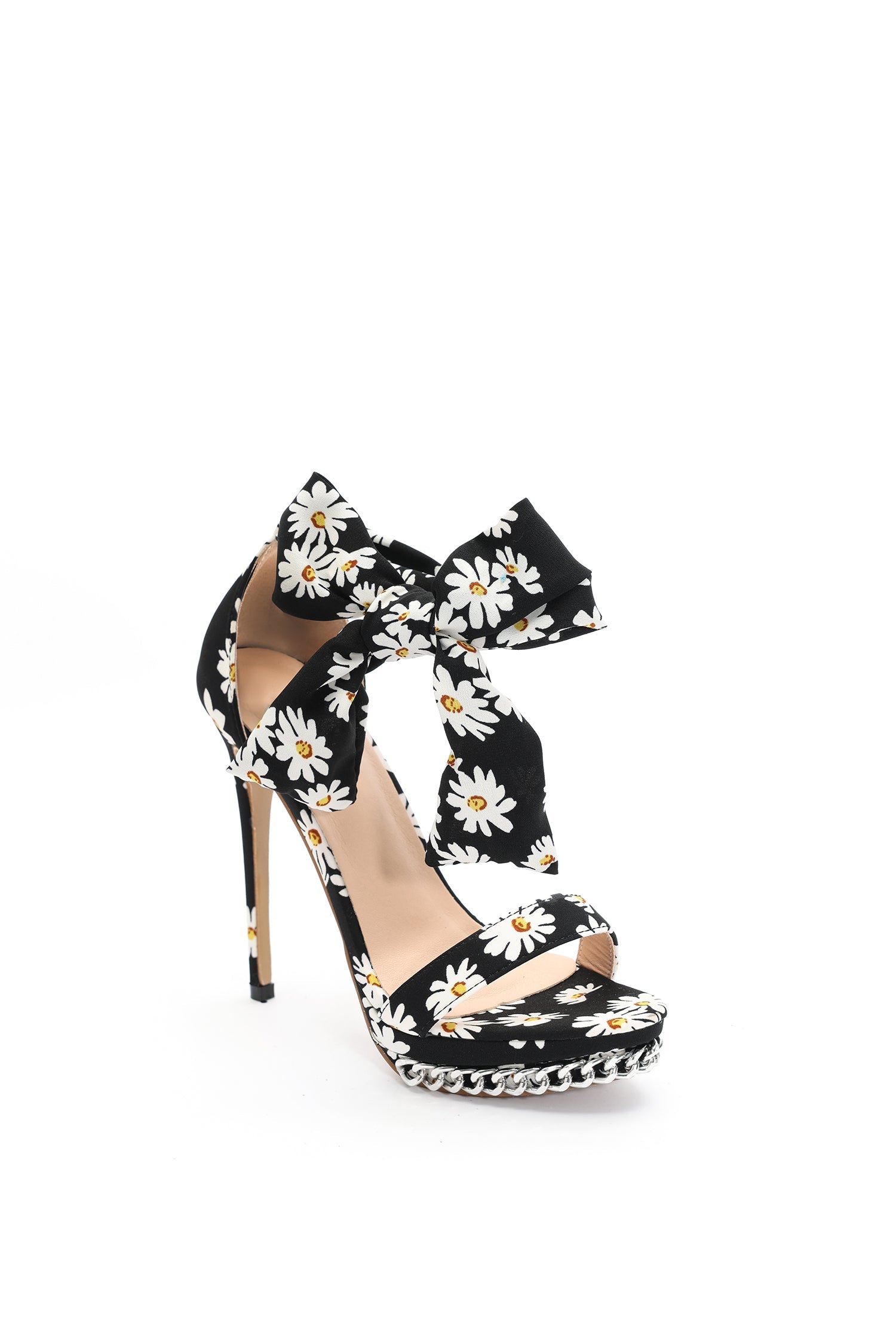 Grasa Flower Print Strappy Stiletto Sandles