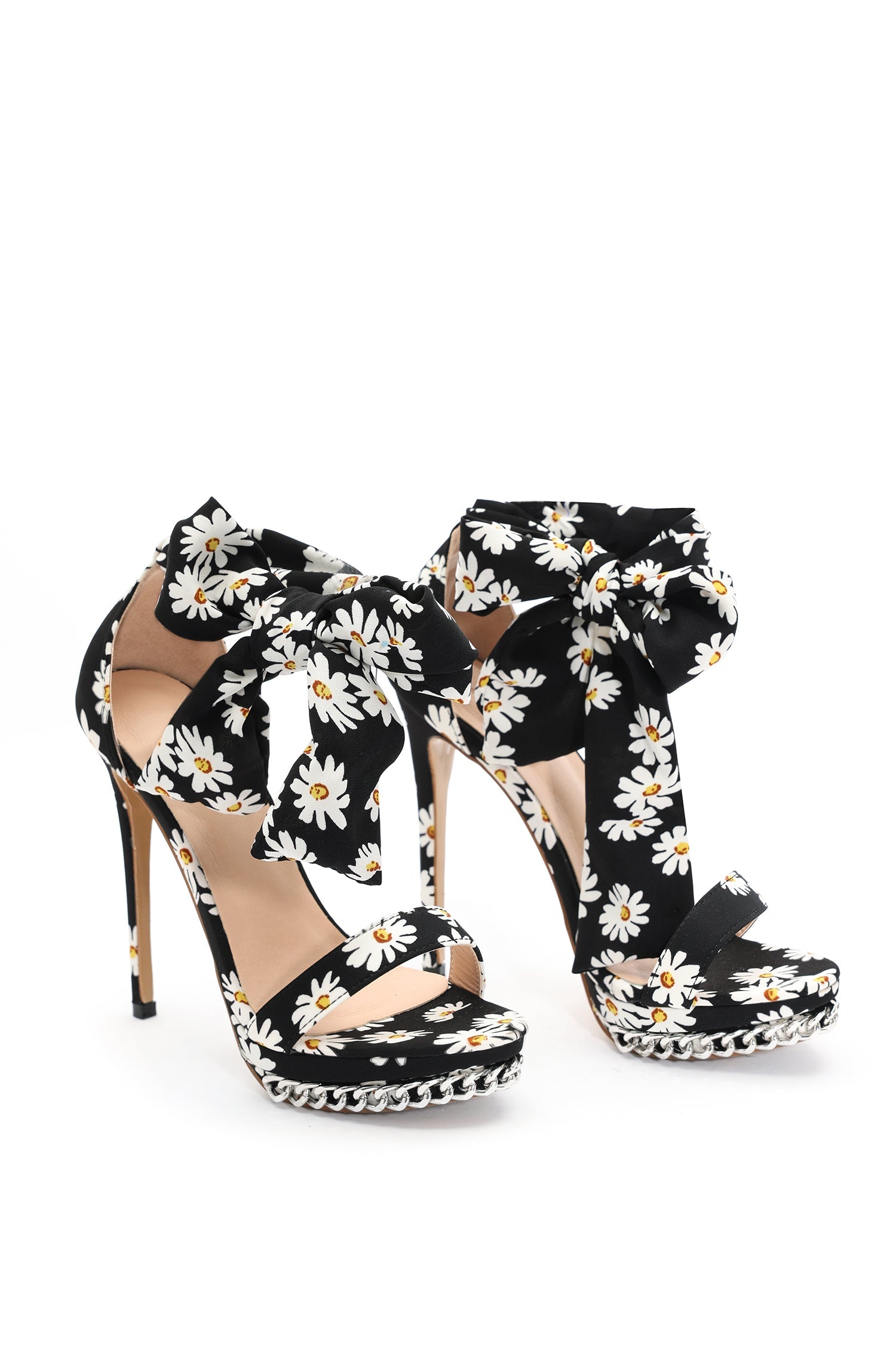 Grasa Flower Print Strappy Stiletto Sandles