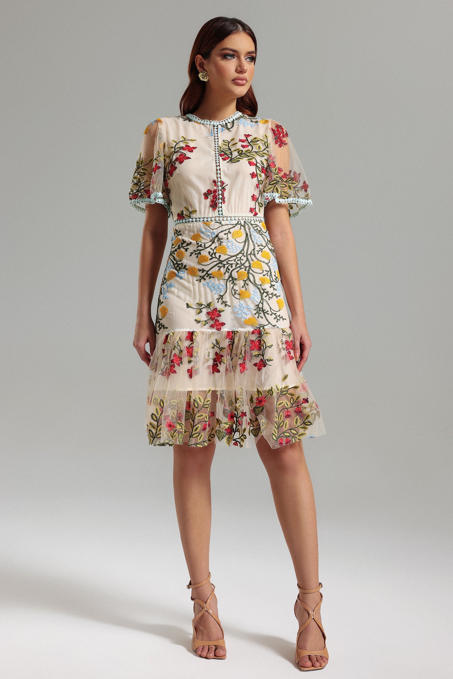 Julieta Floral Embroidery Midi Dress