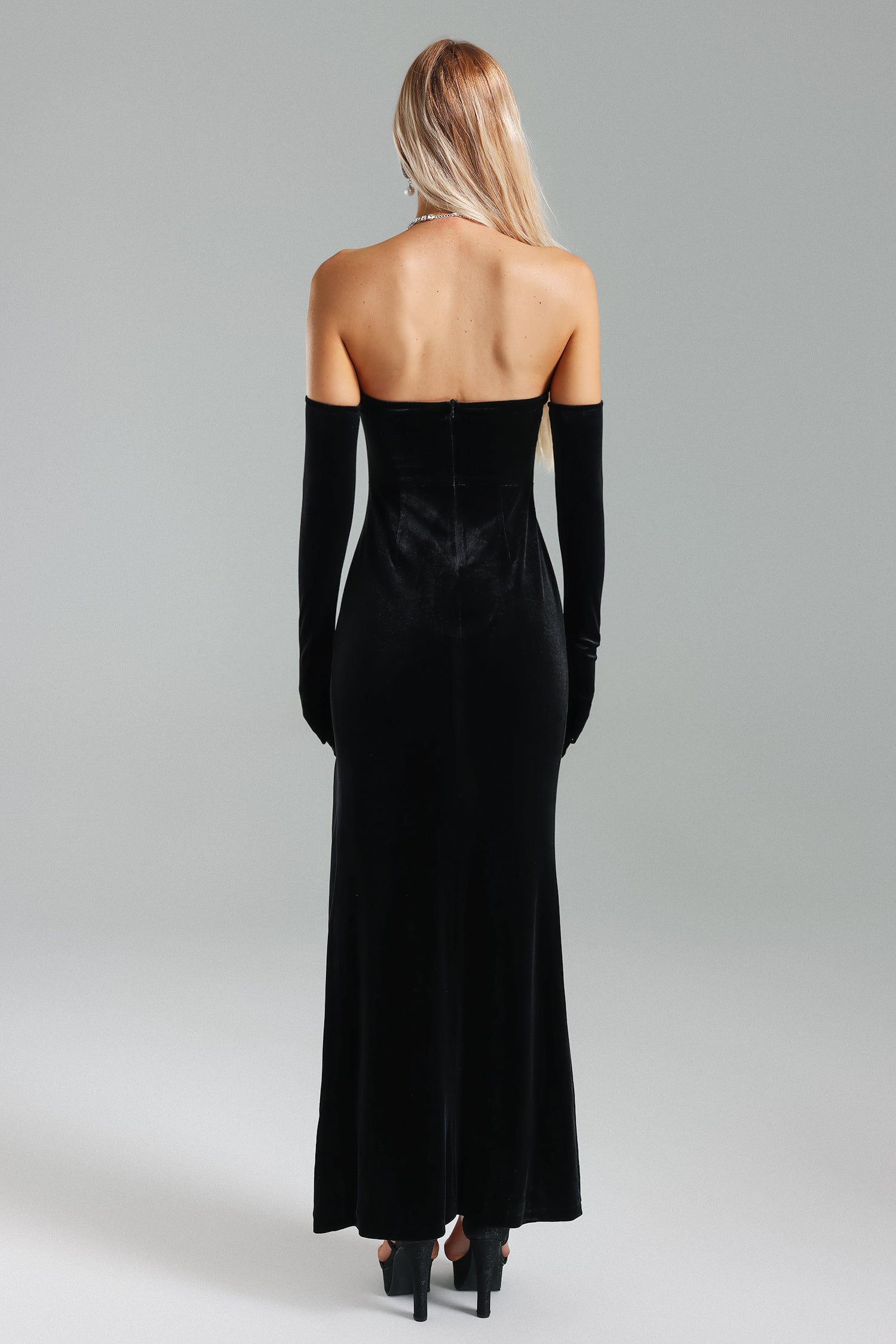 Inez Diamante Velvet Maxi Dress - Black