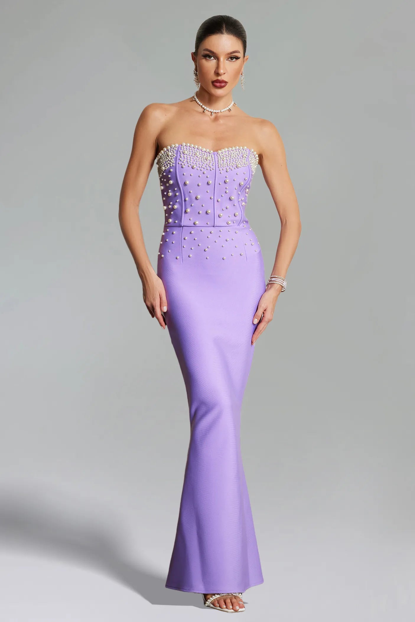 Fawn Pearls Fischschwanz-Maxikleid – Lila