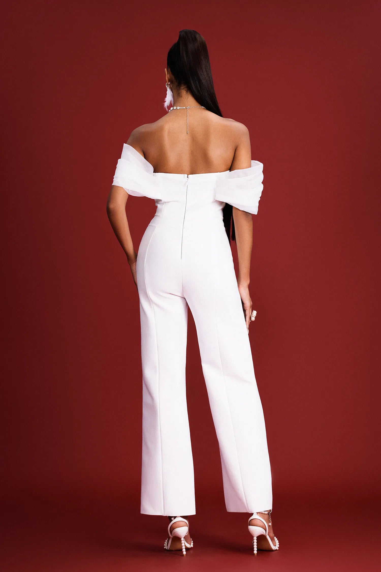 Lliana One-Shoulder-Mesh-Overall – Weiß