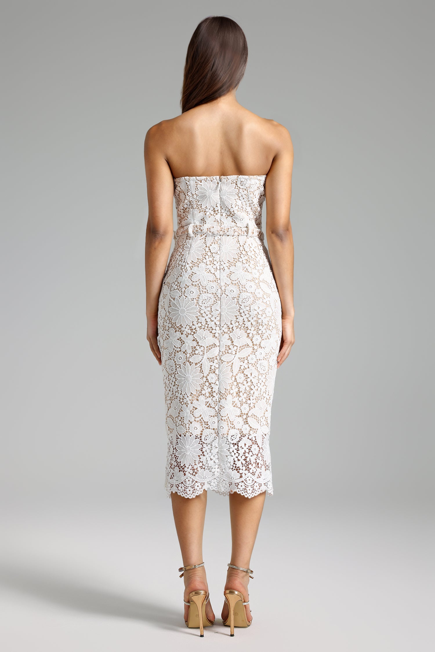 Linda Sleeveless Side Slit Lace Midi Dress