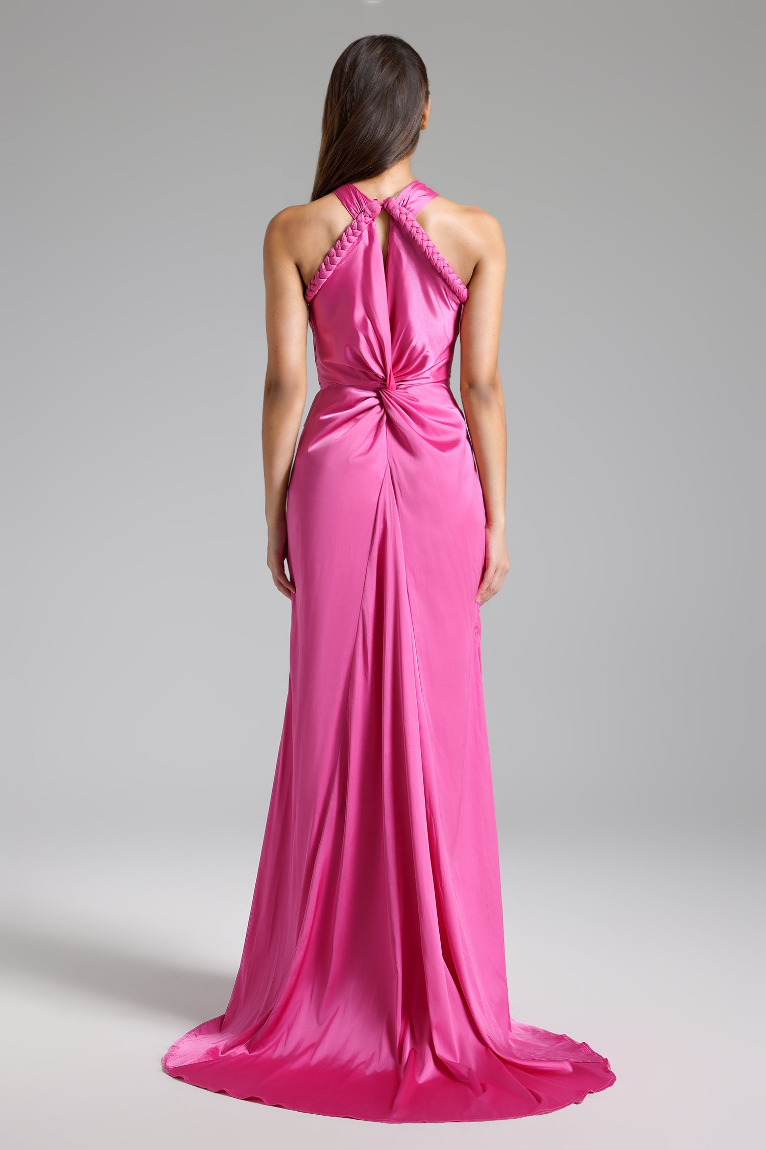 Vanya Woven Halter Cut Out Satin Maxi Dress - Pink