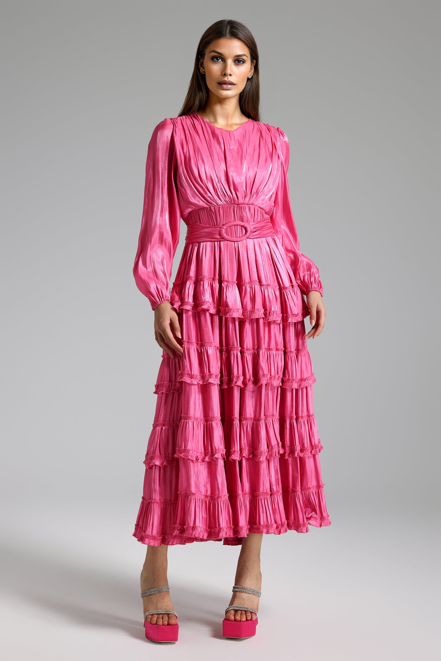 Peyton Satin Pleated Waist Maxi Dress