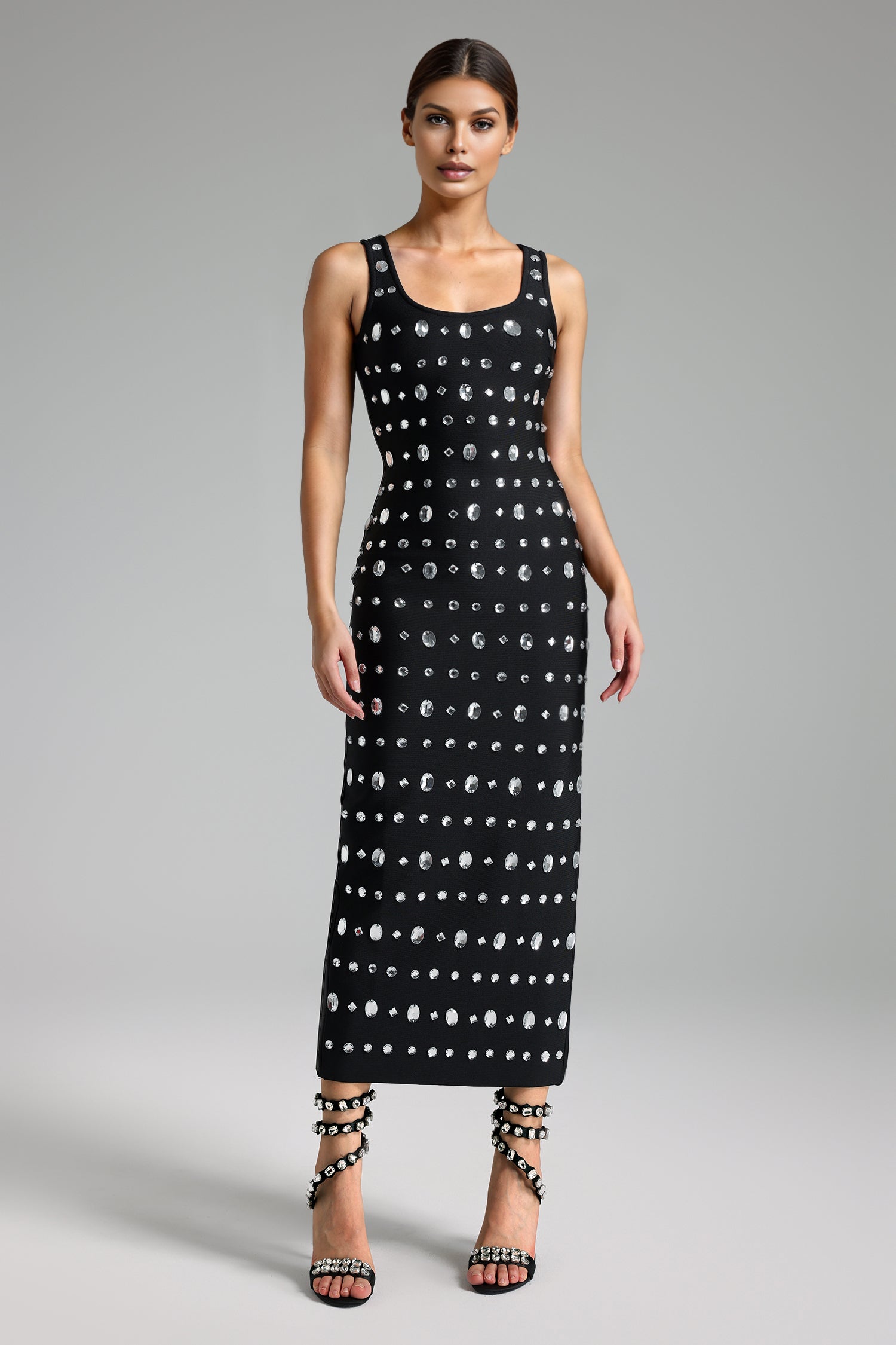 Yasir Diamond Square-cut Collar Bandage Maxi Dress