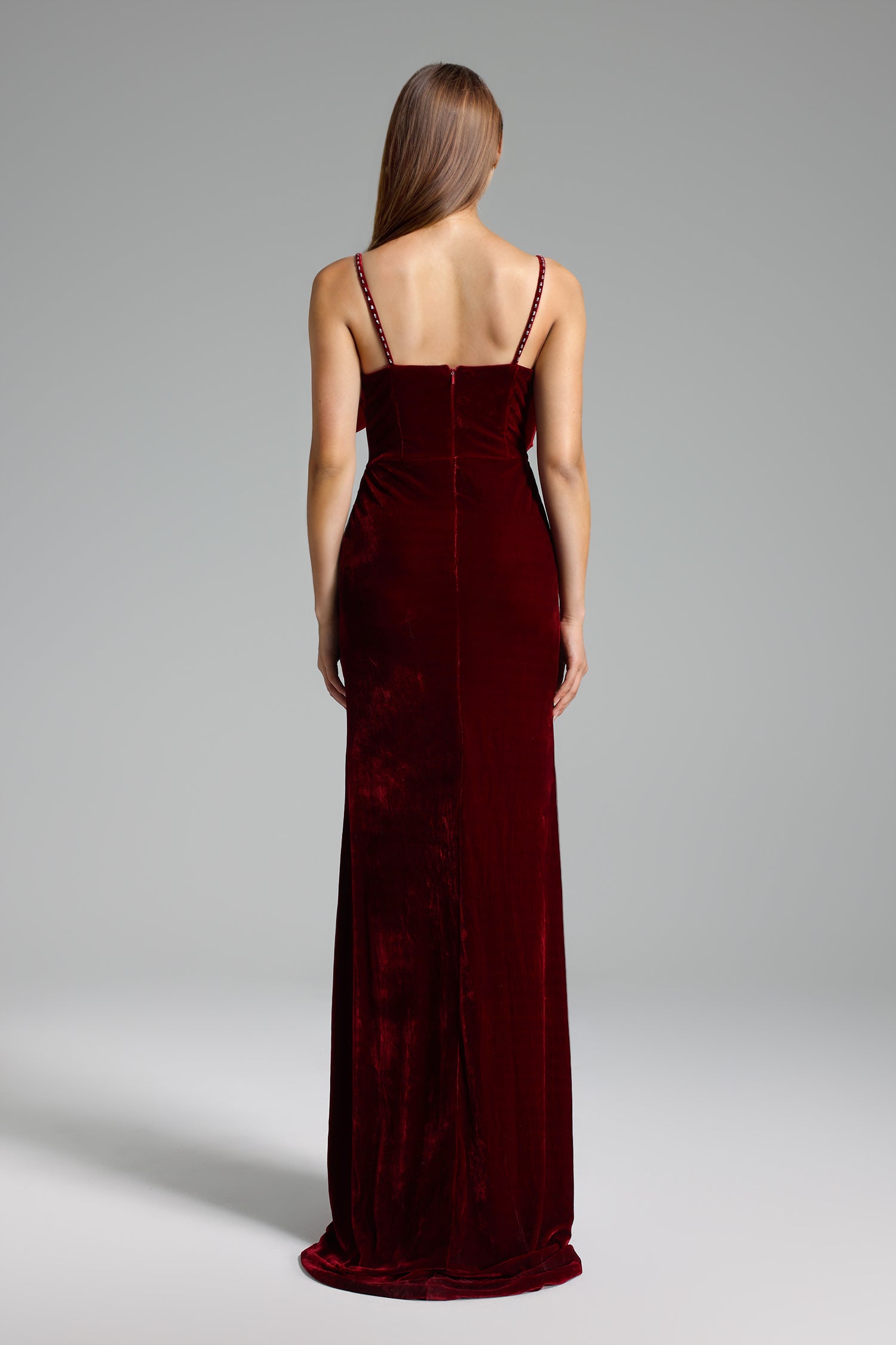 Nico Bowknot Side Slit Velvet Maxi Dress