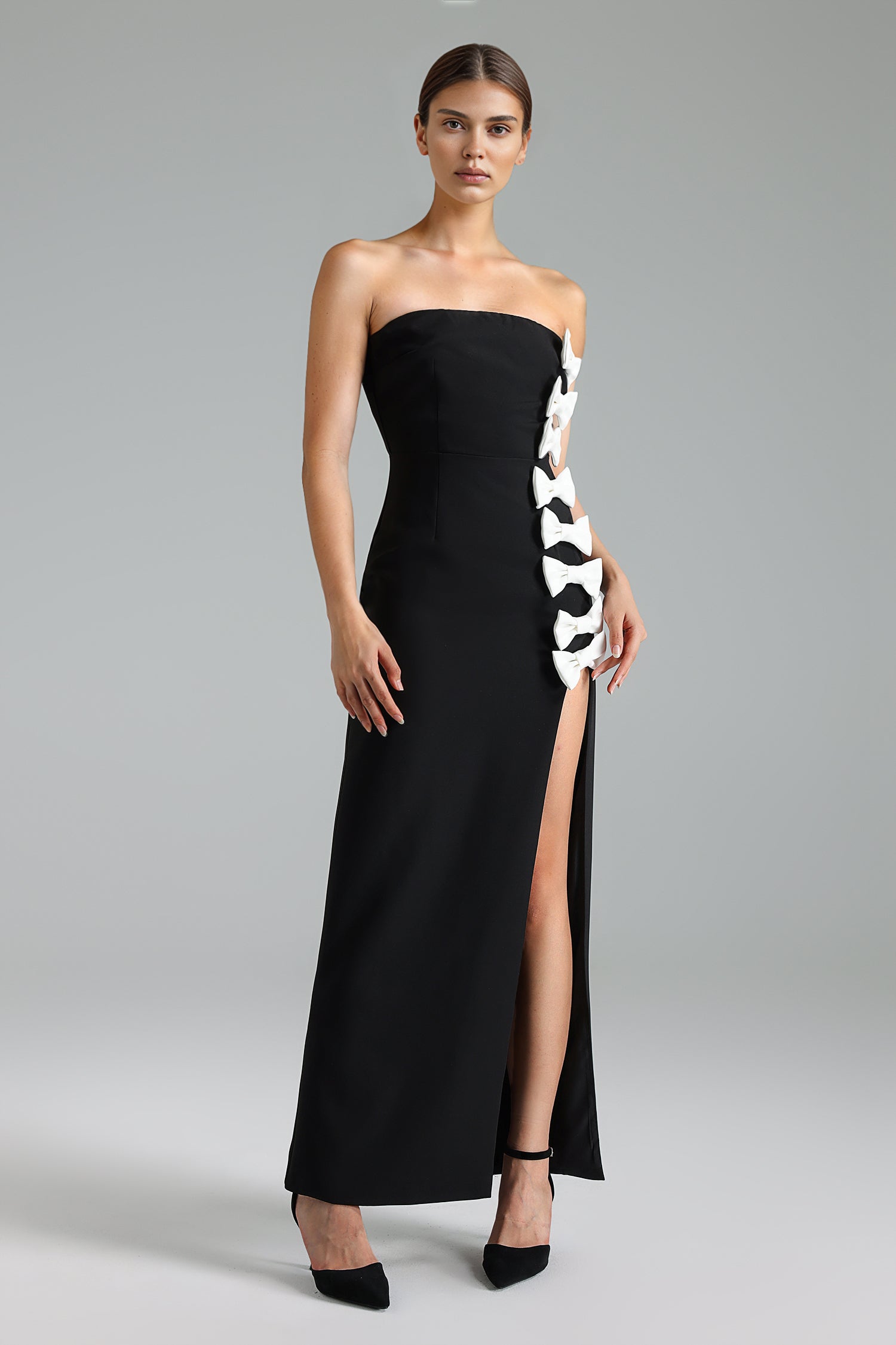 Yoland Strapless Bow High Slit Maxi Dress