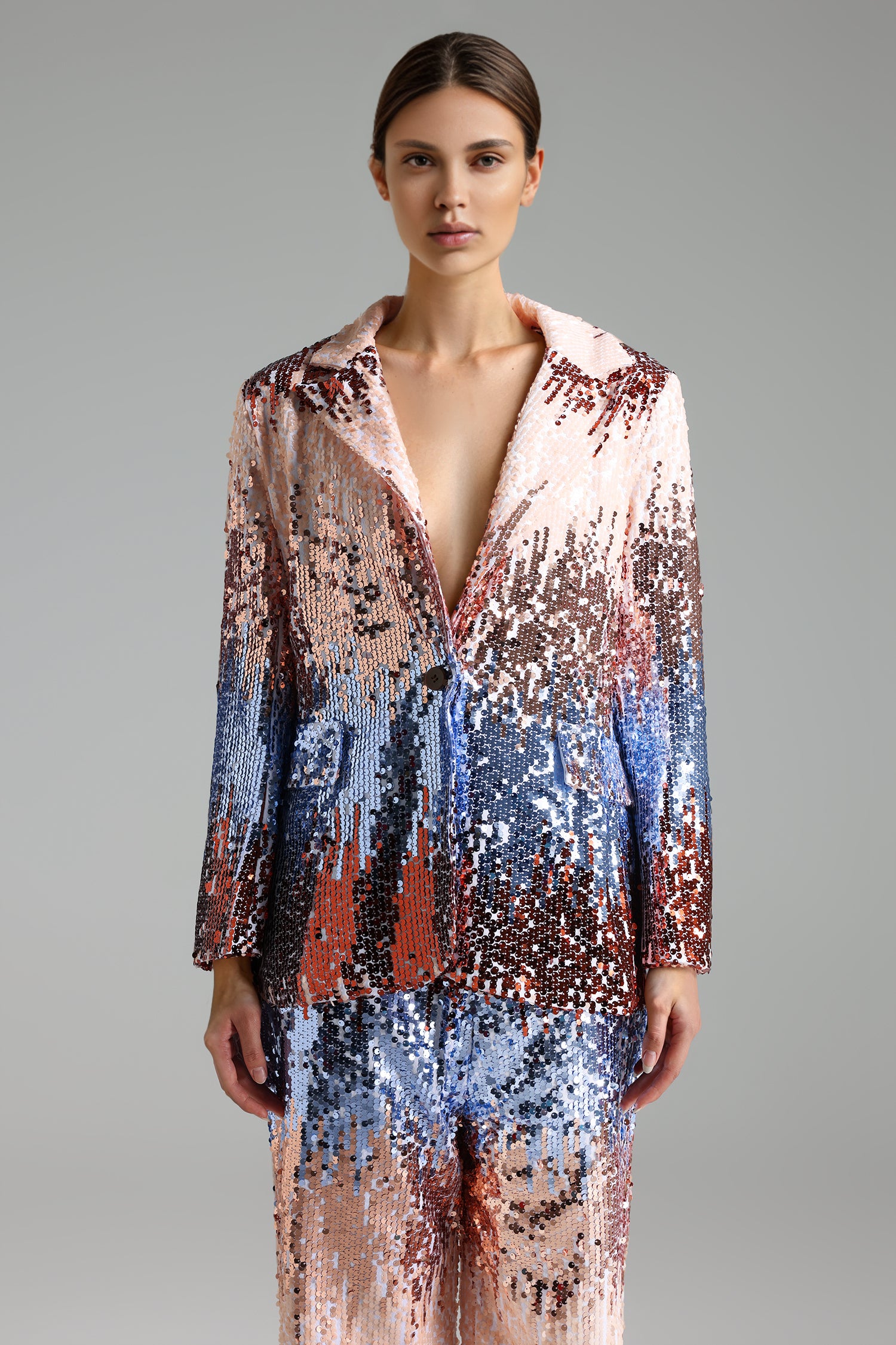 Fennel Deep V Gradation Elastic Sequin Suit