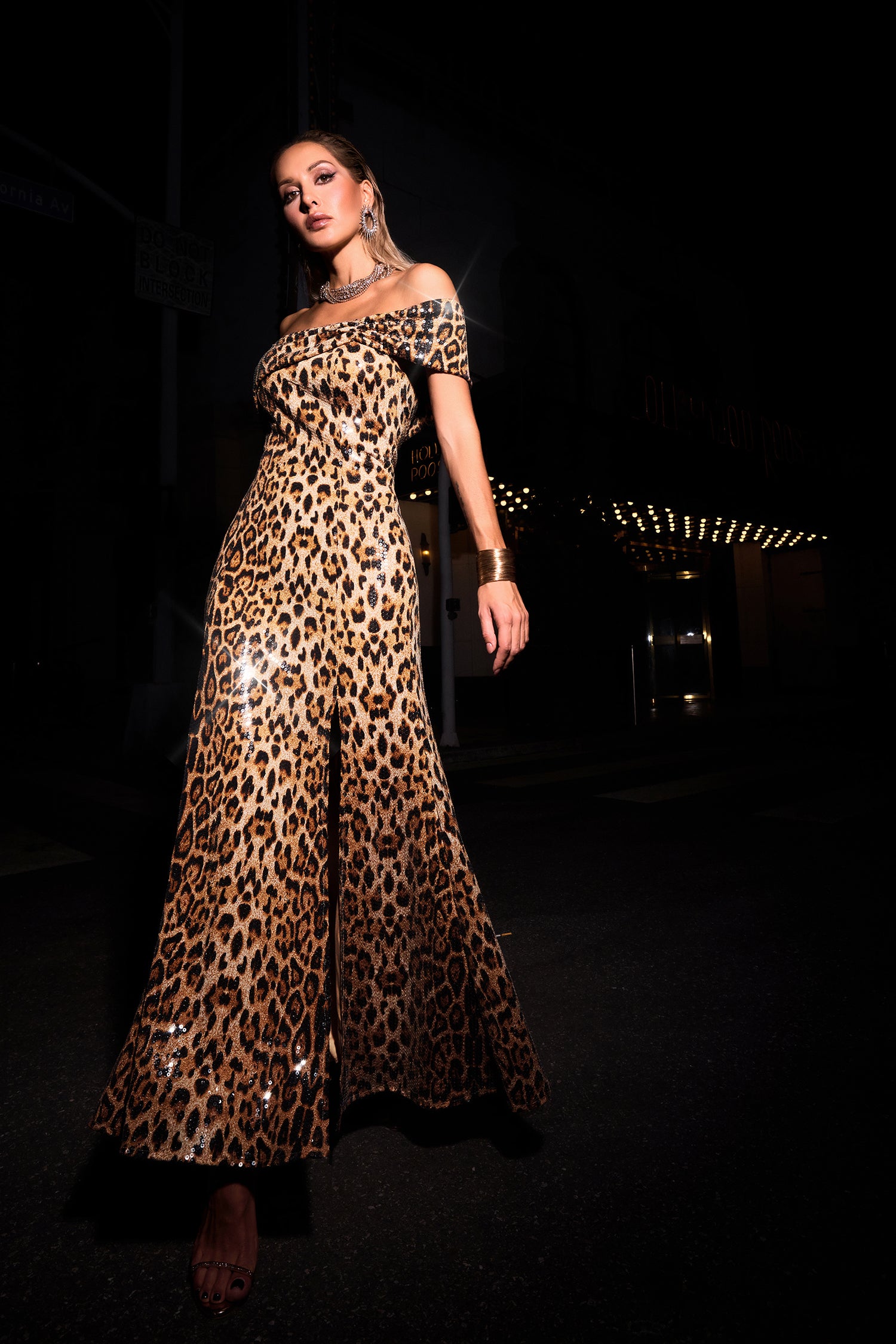 Gianna Sequin High Slit Maxi Dress