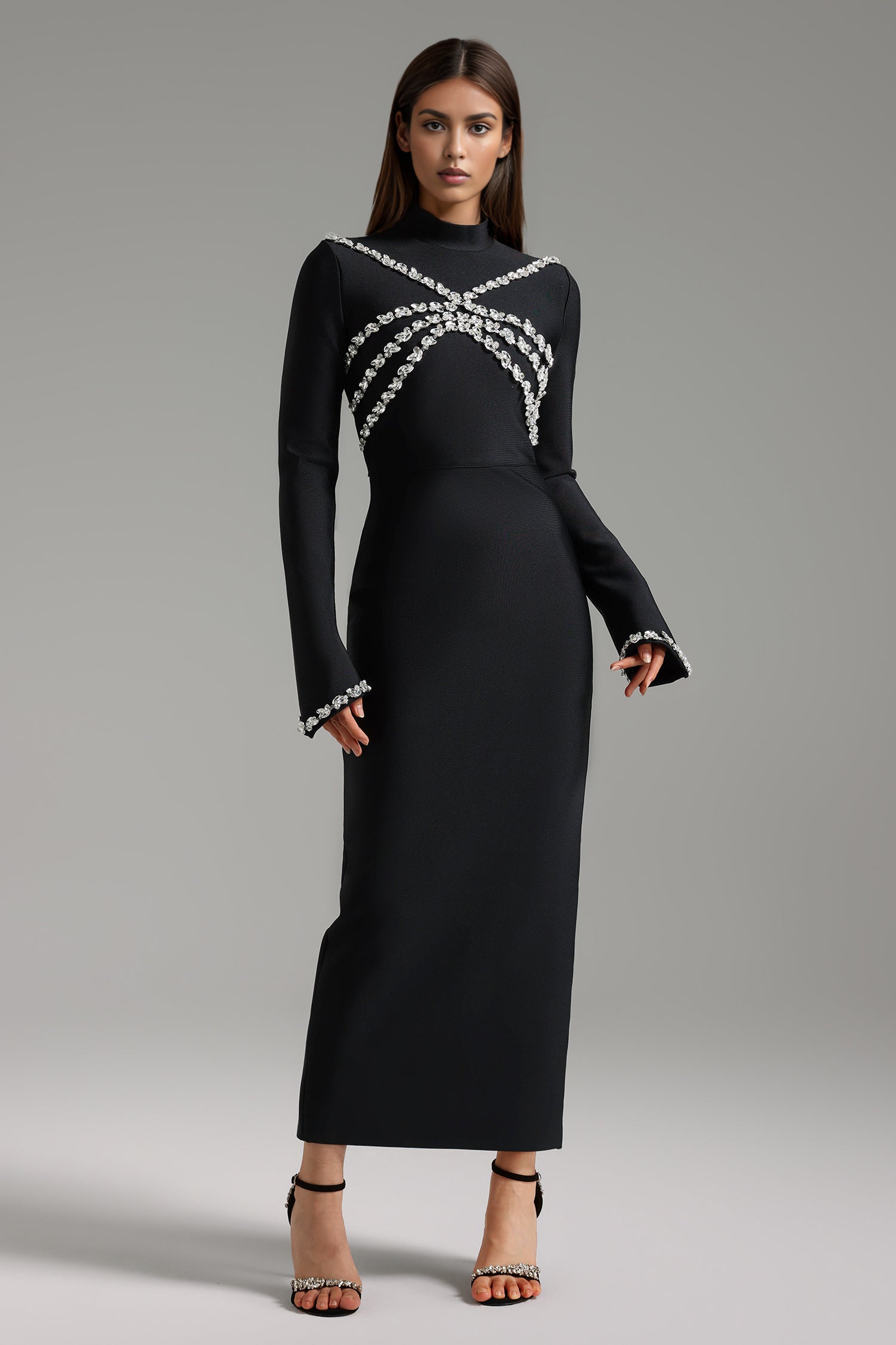 Mead Long Sleeves Diamond Bandage Maxi Dress