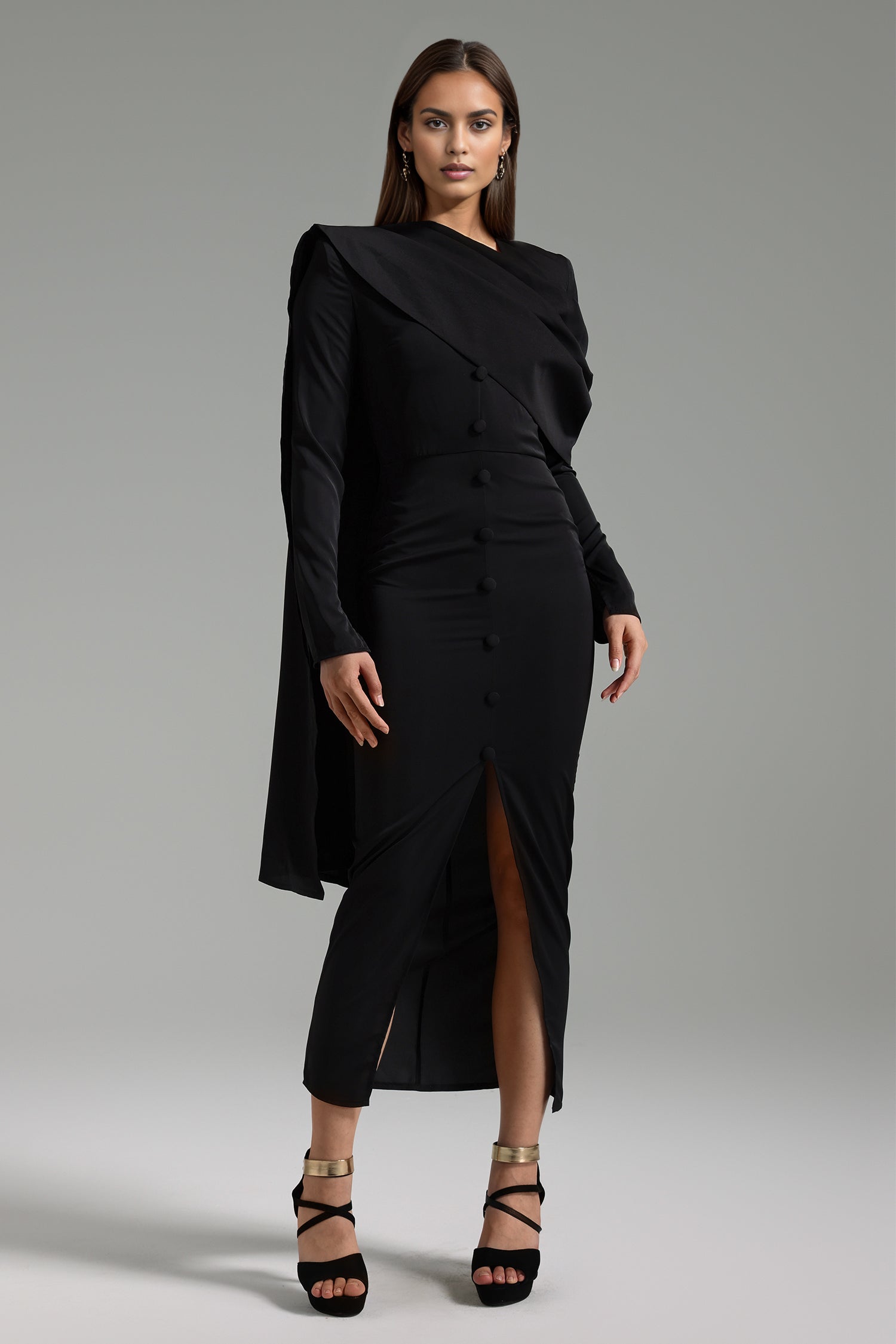 Giela Long Sleeves Slit Midi Dress