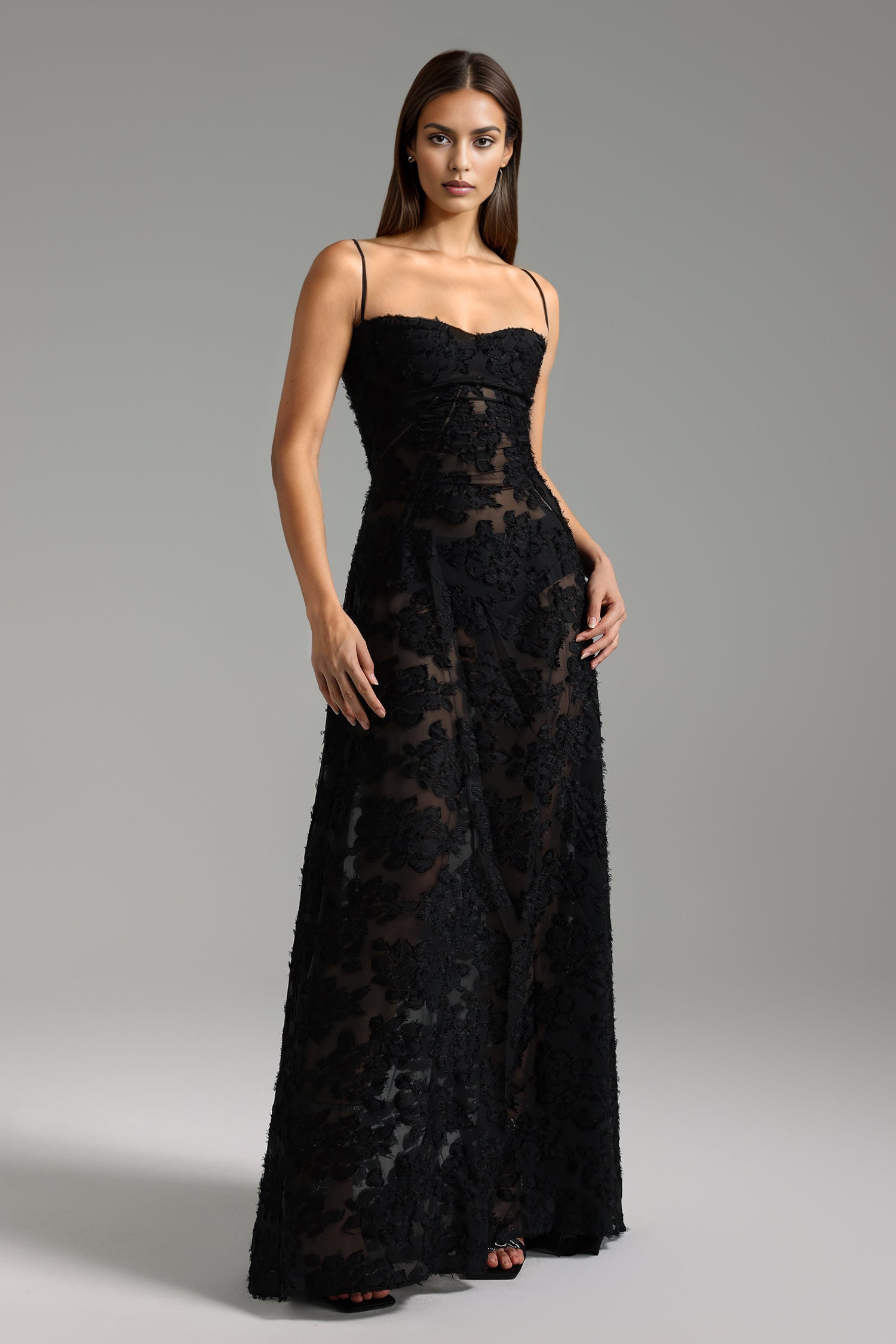 Edmee Halter Lace Maxi Dress - Black