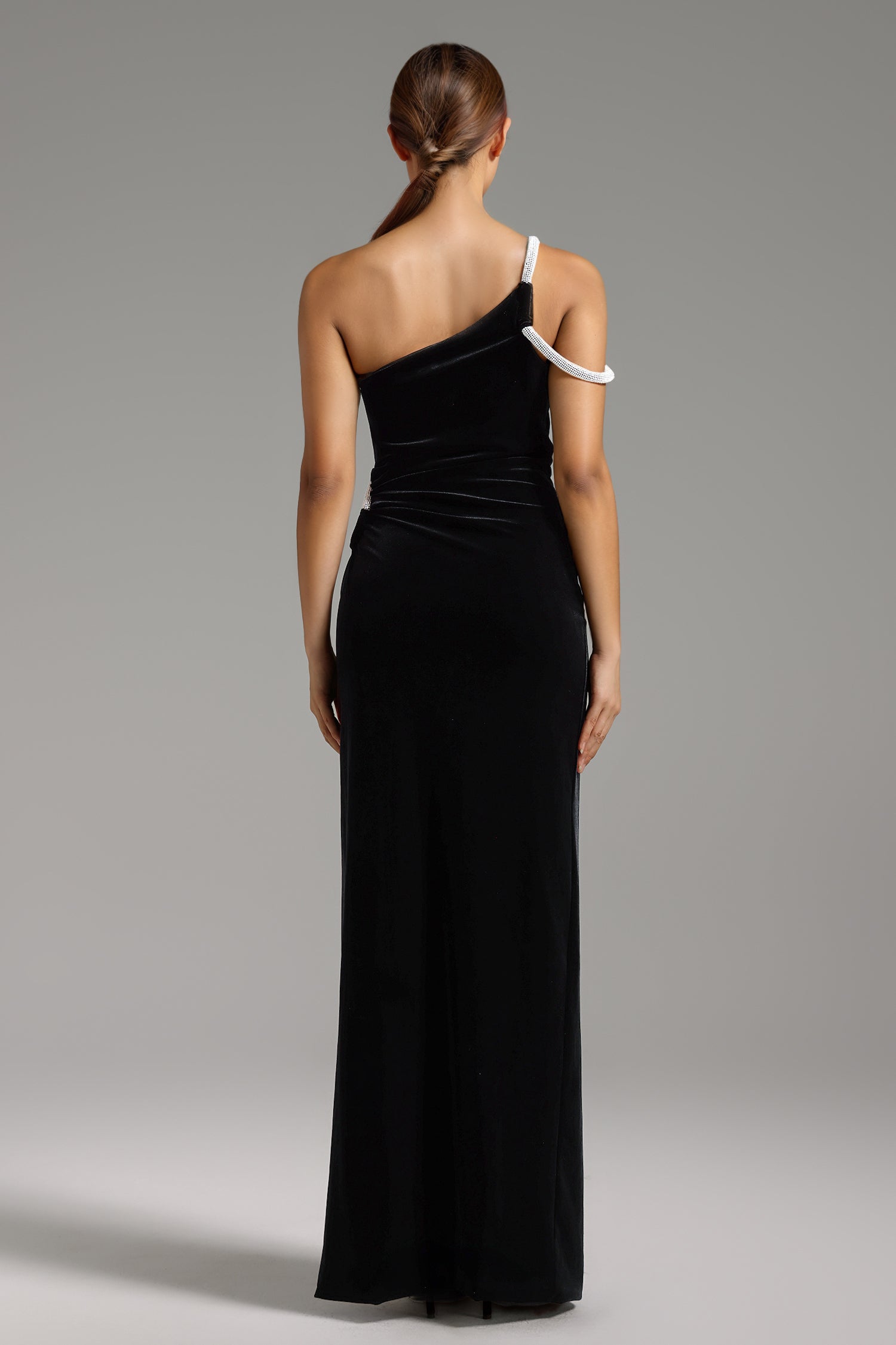 Rilia One Shoulder Sleeveless Hollow Velvet Maxi Dress