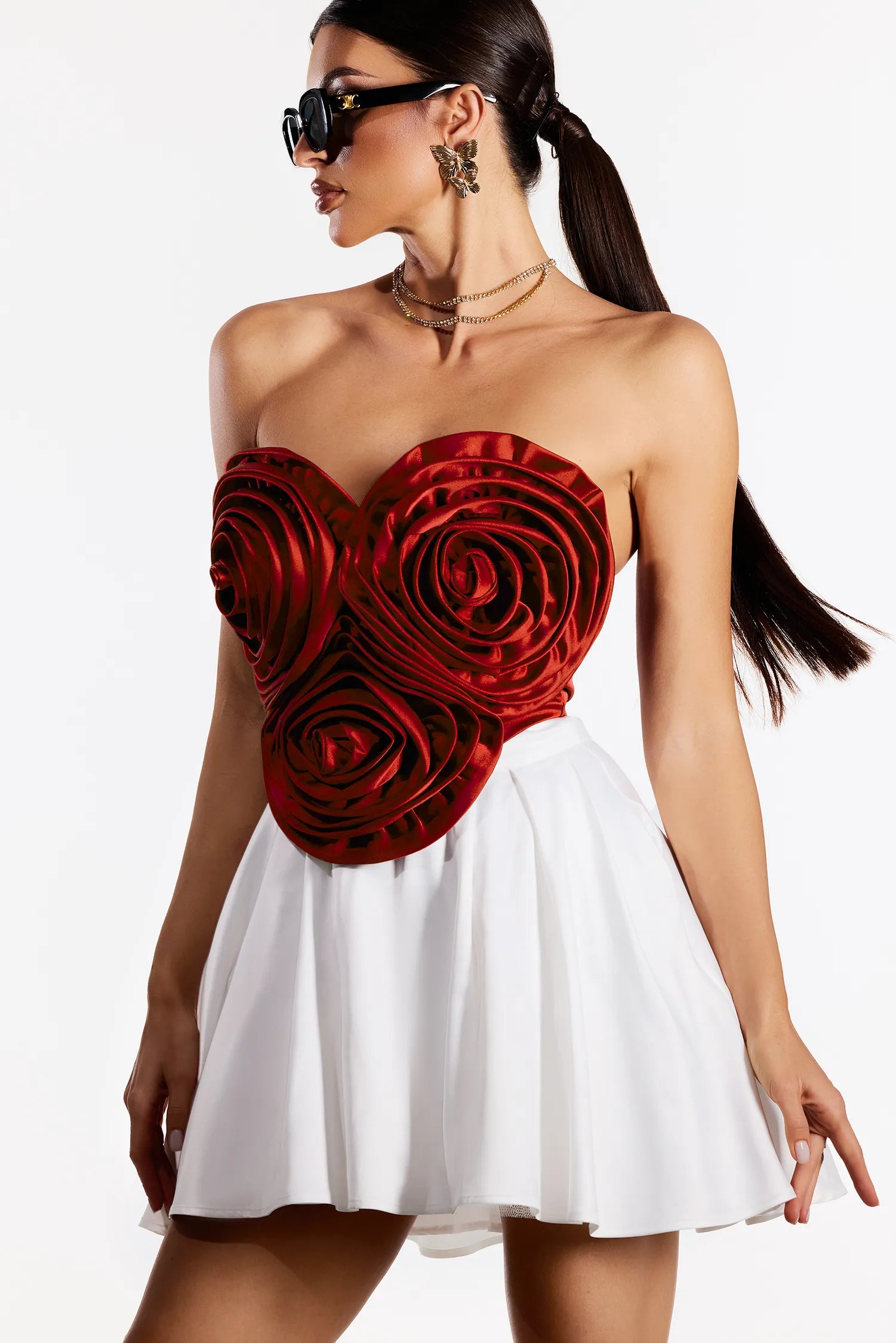 Neela Trägerloses Minikleid mit Blumenmuster 