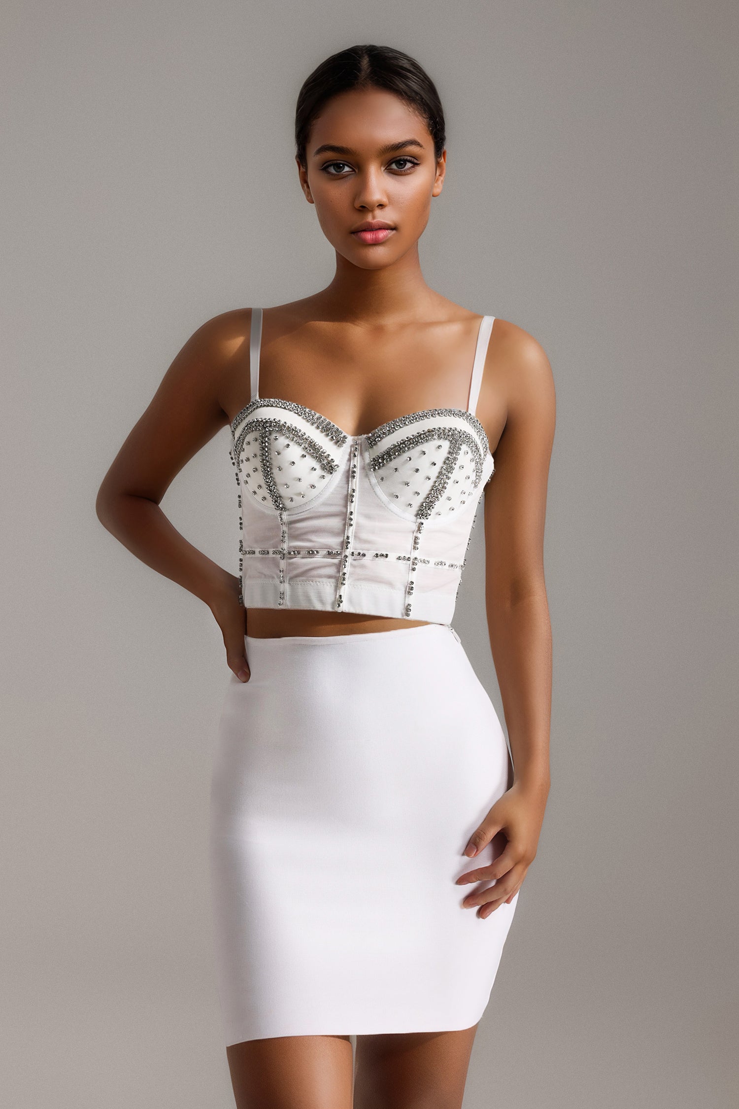 Denny Sleeveless Strapless Diamond Fish Bones Corset