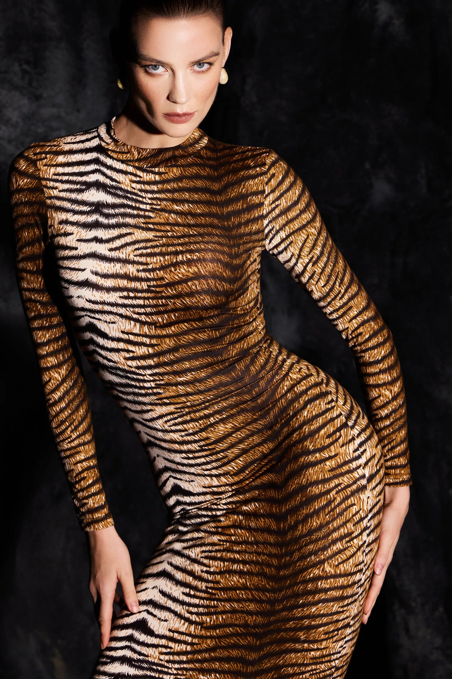 Vivian Langärmliges Maxikleid mit Leopardenmuster