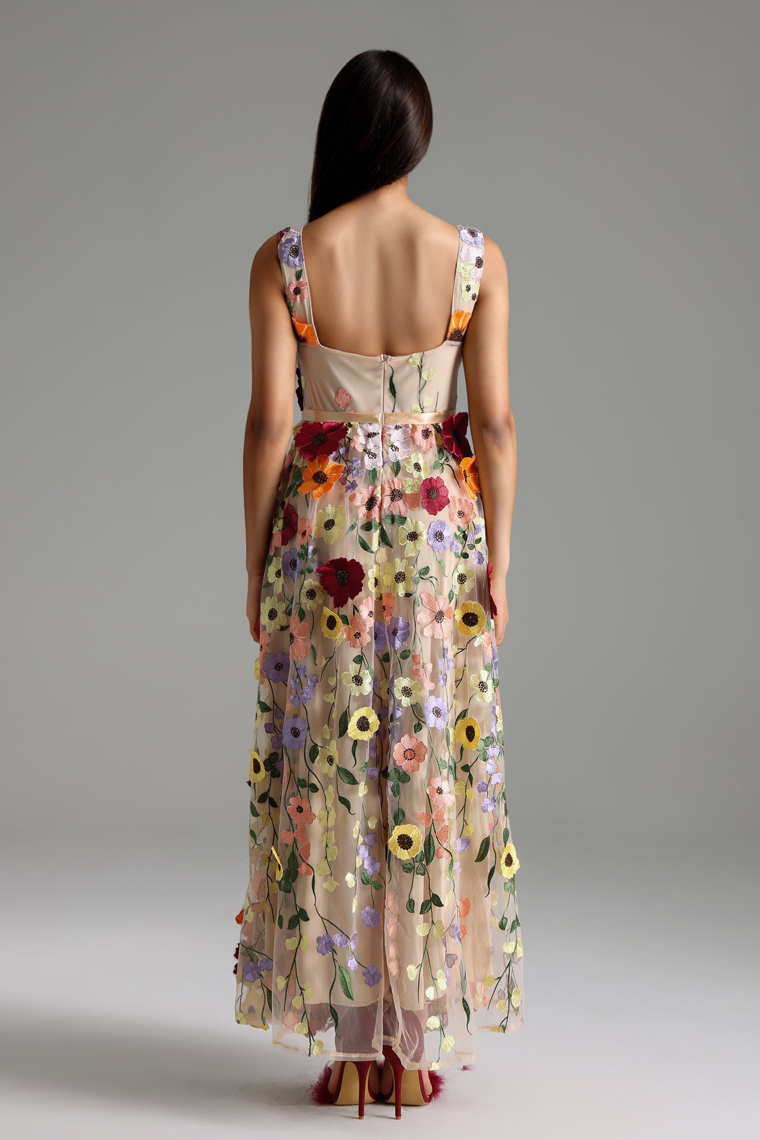 Pillnee Sleeveless Strapless Flowers Maxi Dress