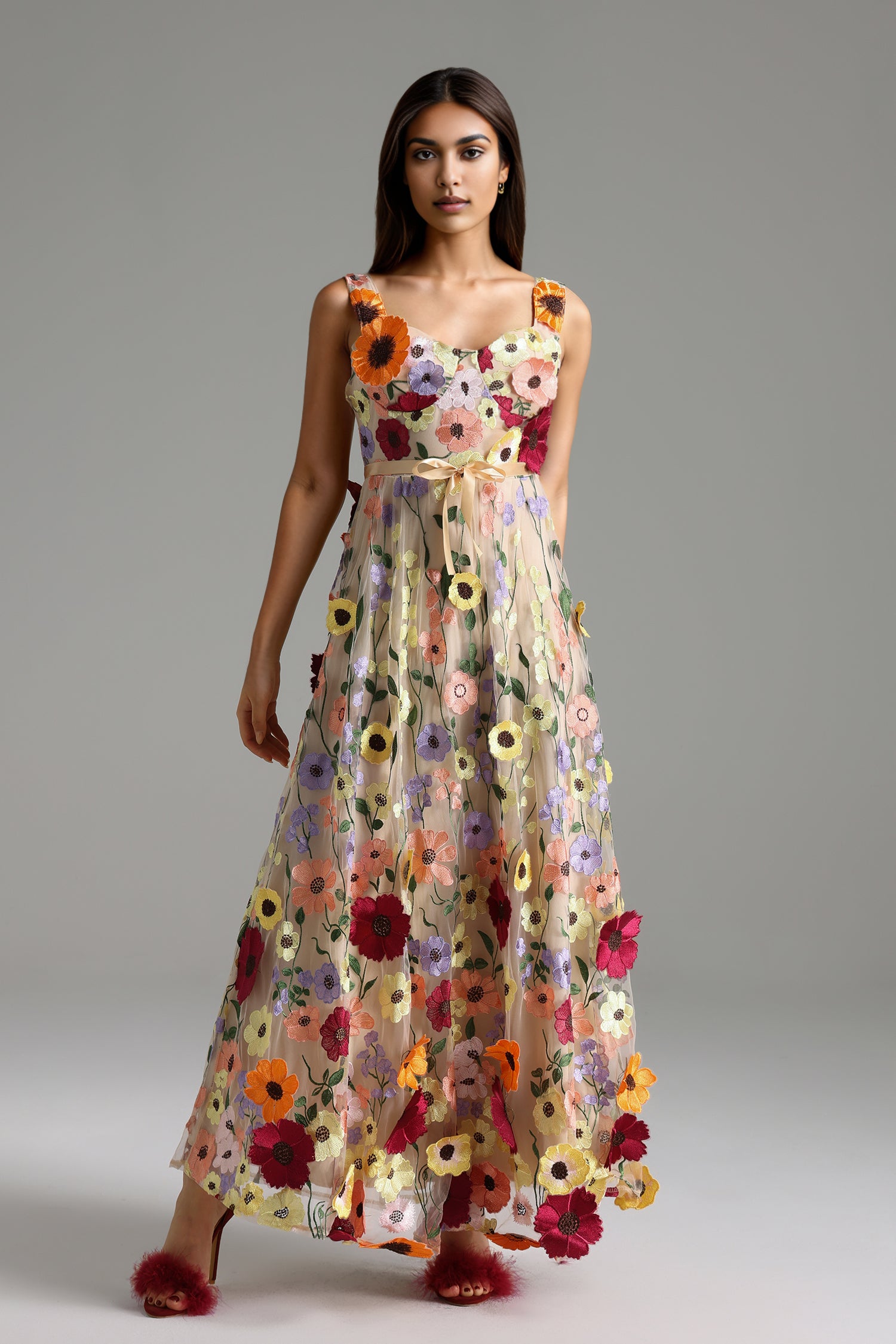 Pillnee Sleeveless Strapless Flowers Maxi Dress