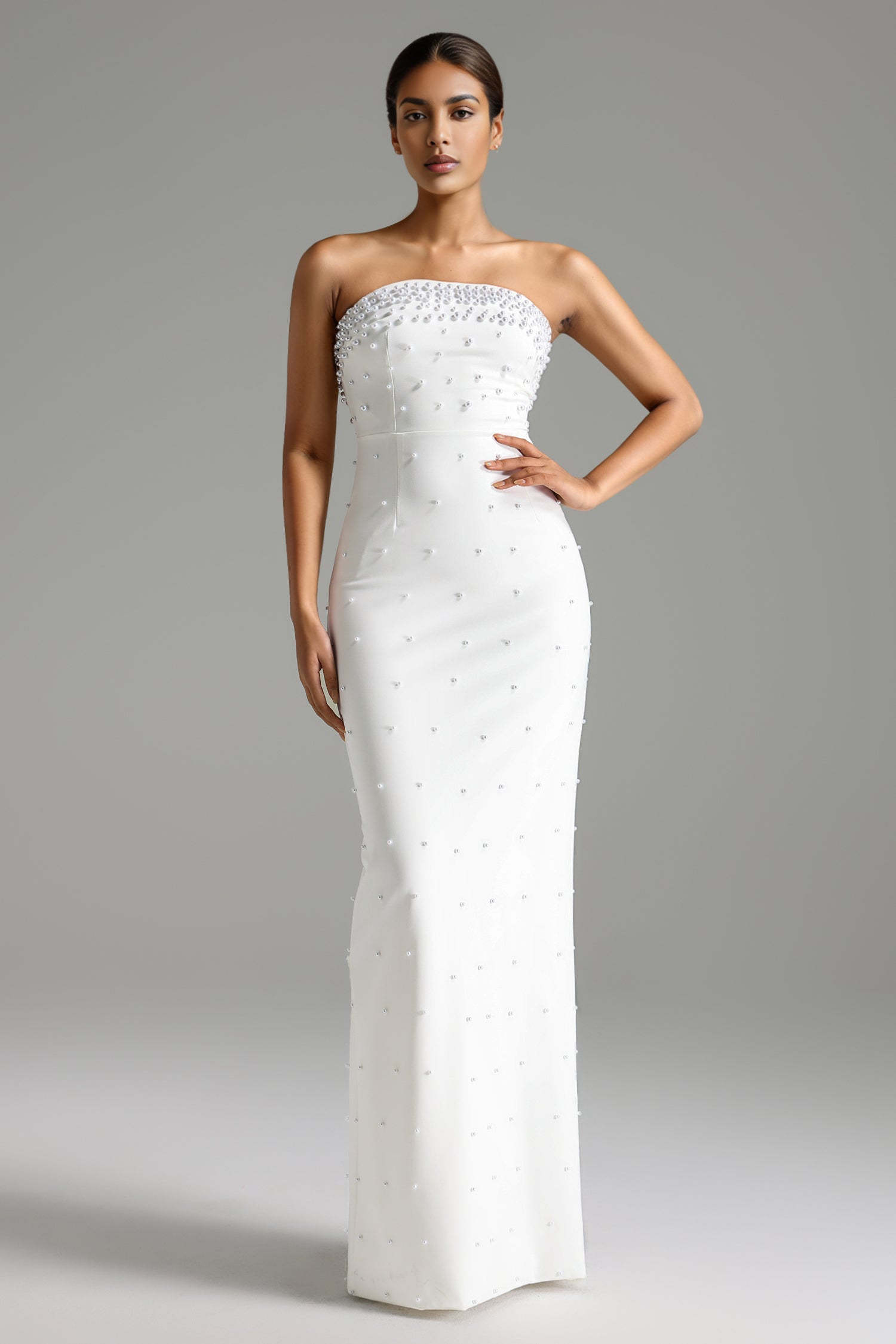 Lorin Strapless Sleeveless Pearl Maxi Dress