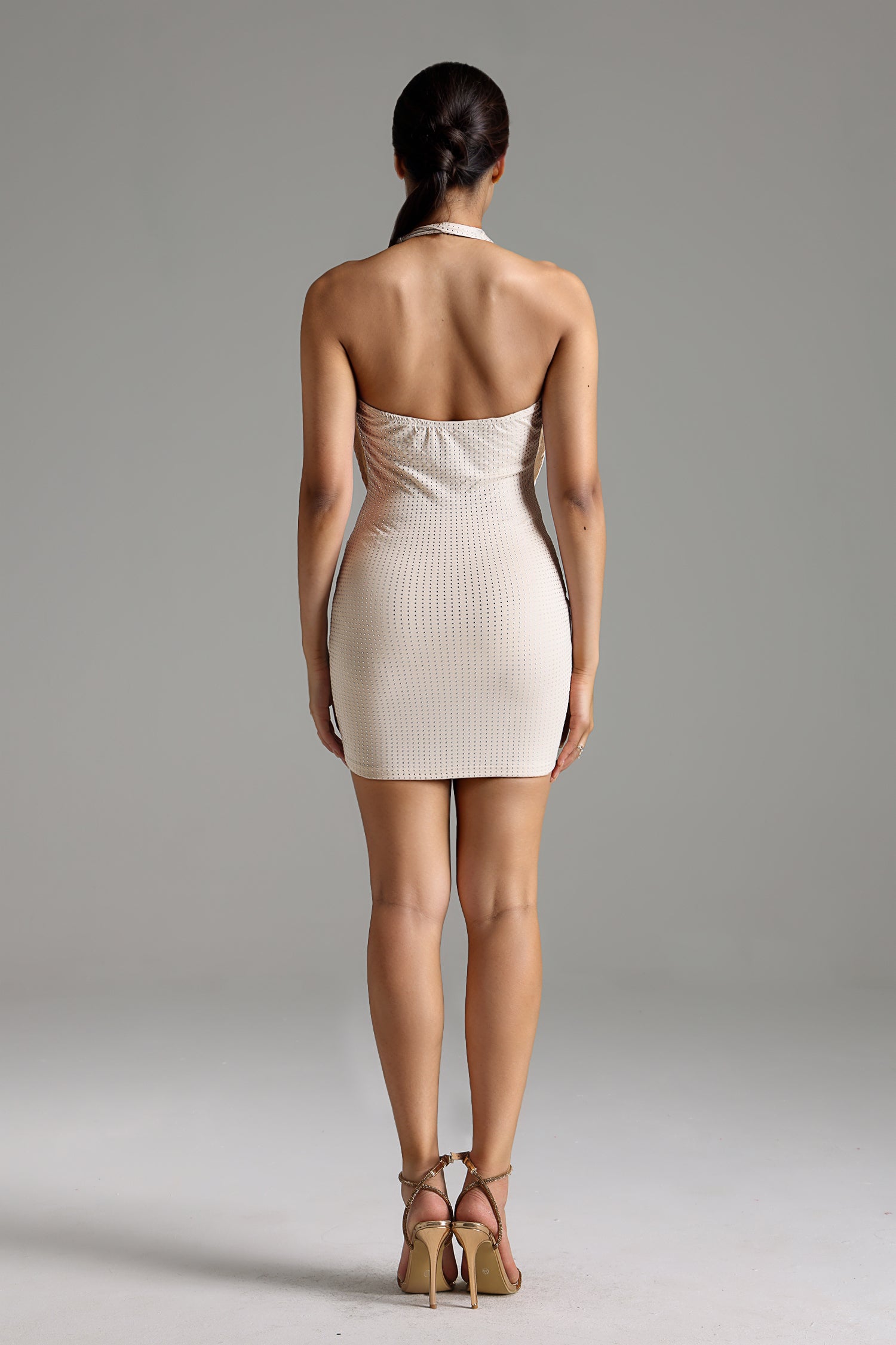 Fahrenheit Halter Deep-V Sleeveless Backless Mini Dress