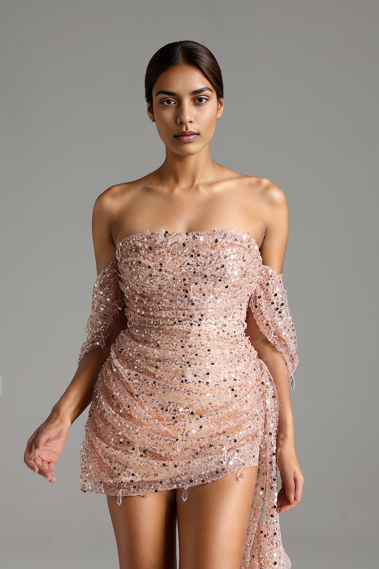 Palez Strapless Off Shoulder Sequin Mini Dress