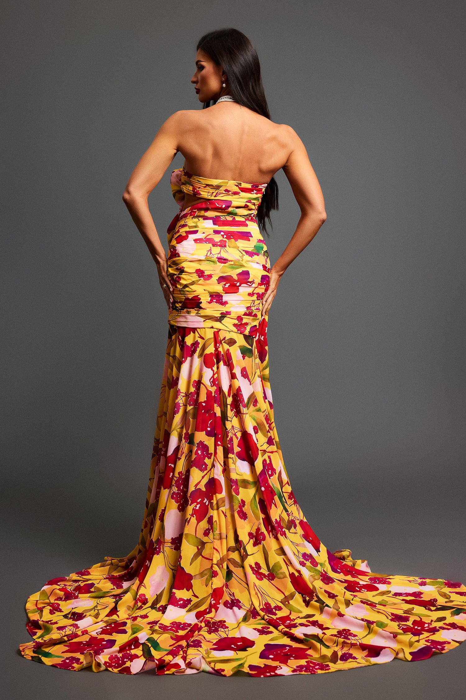 Rina Strapless Flowers Hollow Maxi Dress