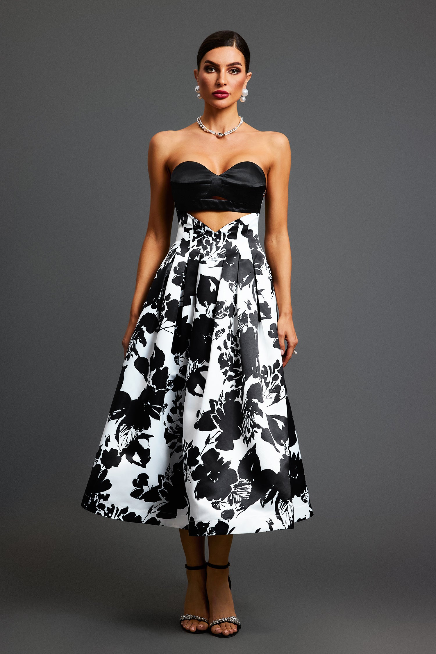 Renata Strapless Flowers Midi Dress