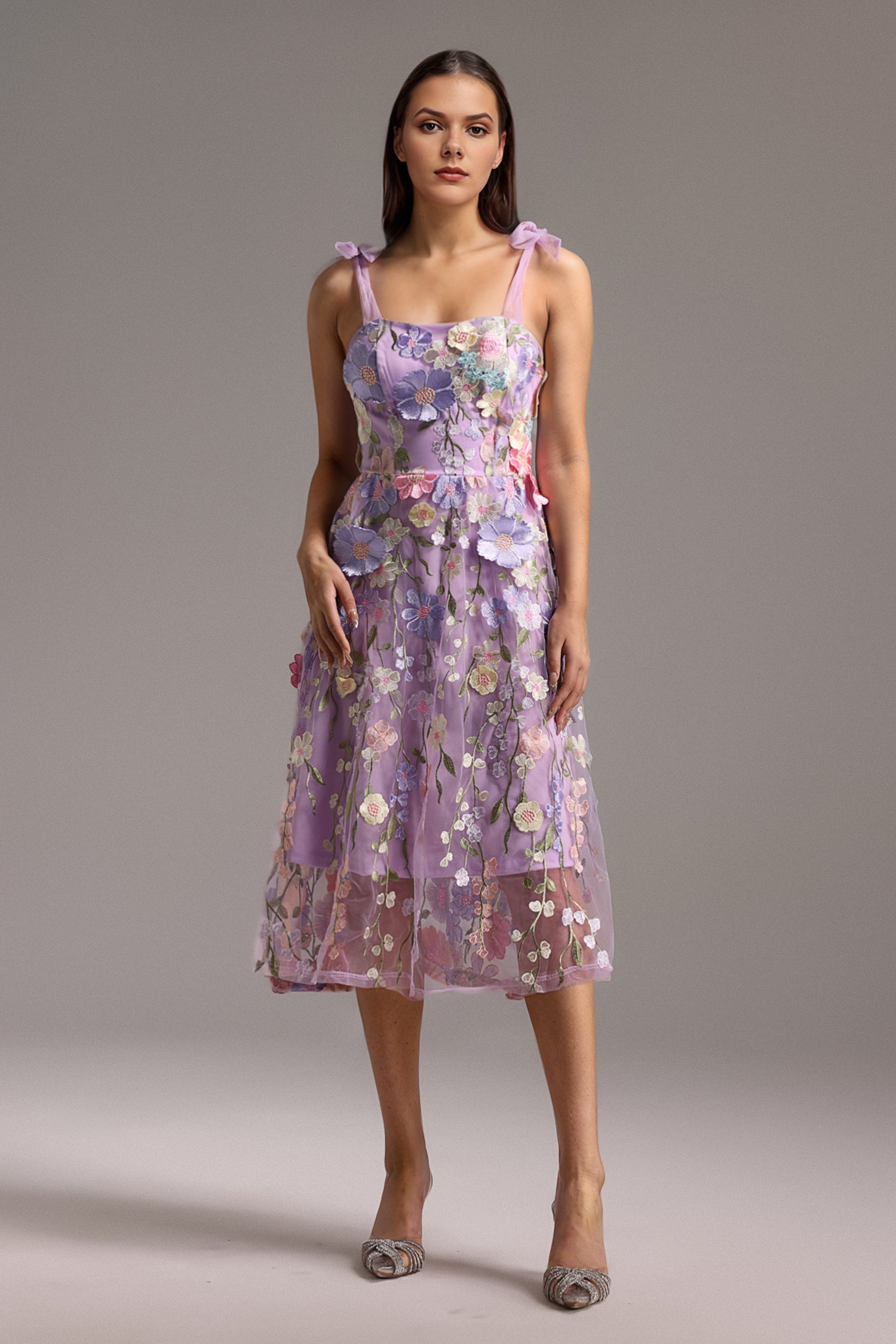 Zeno Sleeveless Strapless Flowers Midi Dress