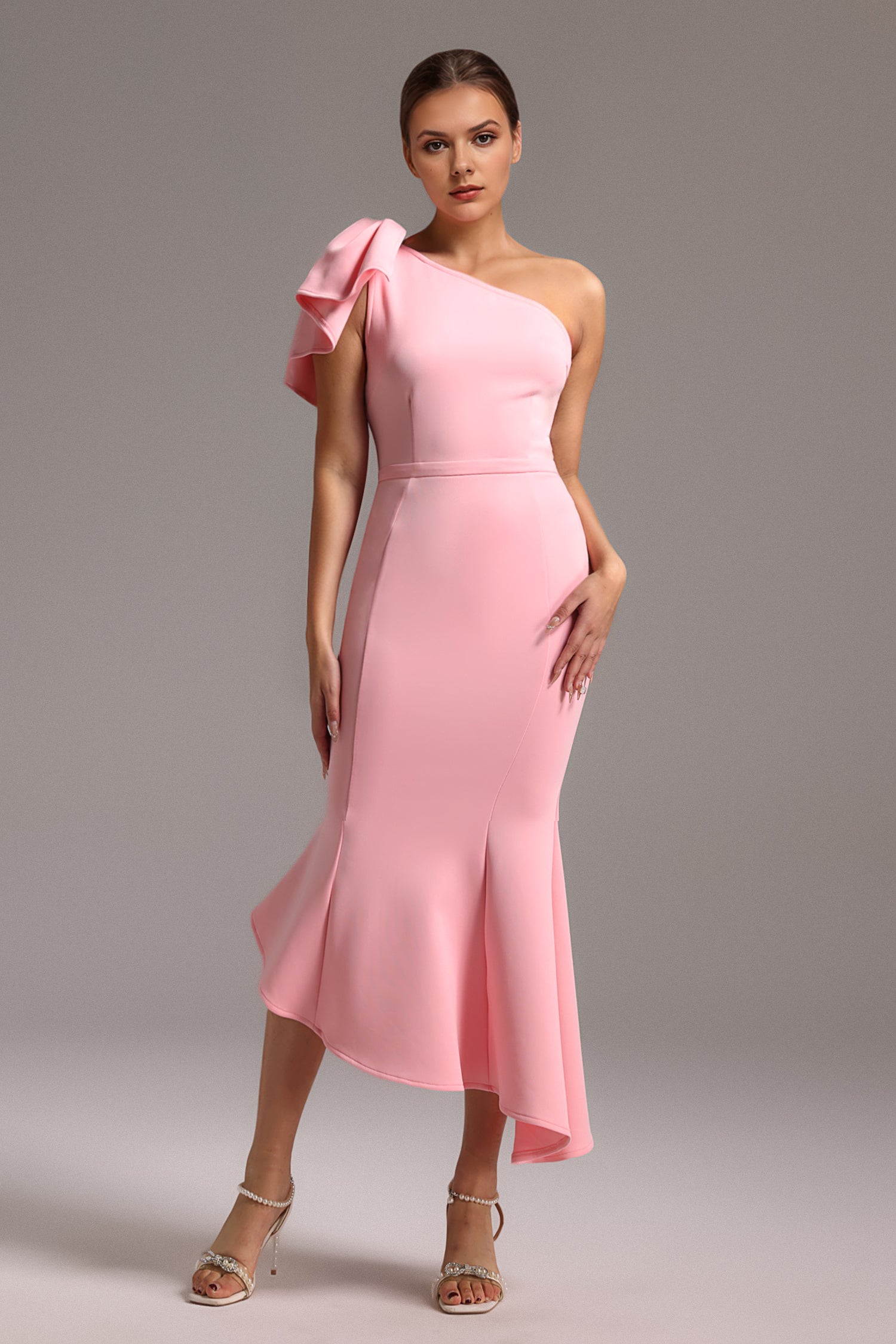 Fallon One Shoulder Flounce Bandage Maxi Dress