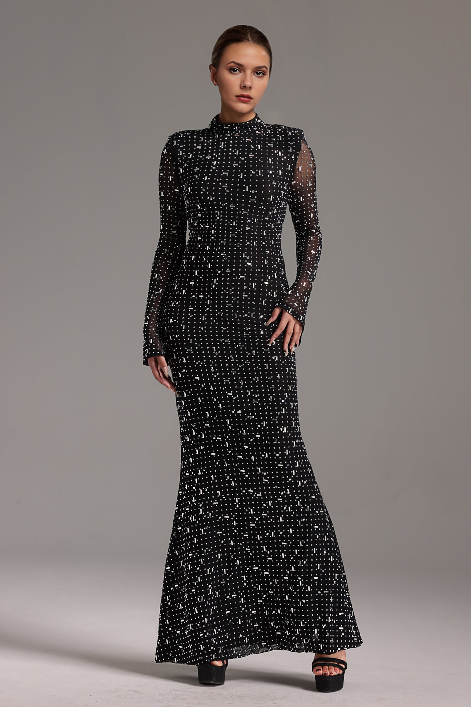 Eurien Choker Long Sleeve Diamond Maxi Dress