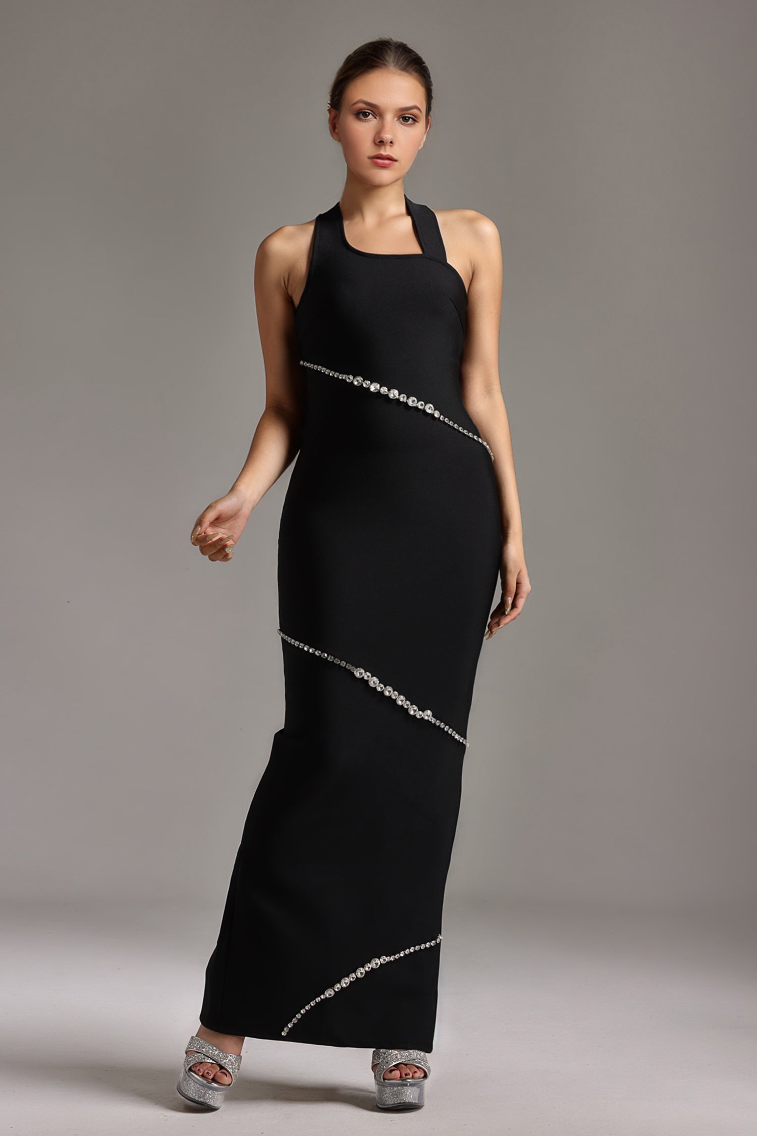 Meryl Halter Diamond Maxi Dress