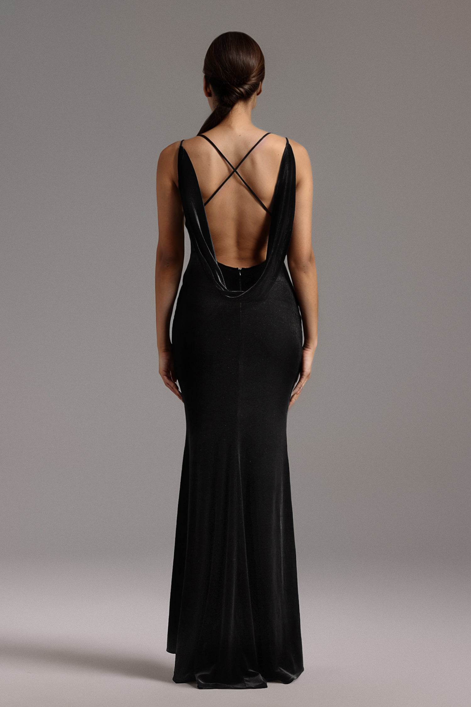 Taliyah V-Neck Sleeveless Flowers Backless Velvet Maxi Dress